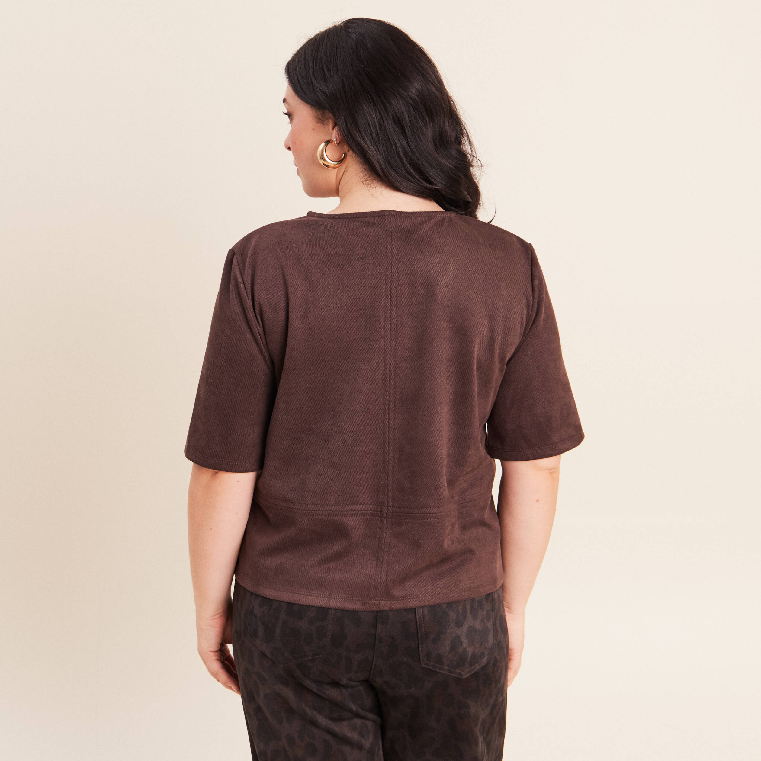Top en suedine marron fonc&eacute; femme