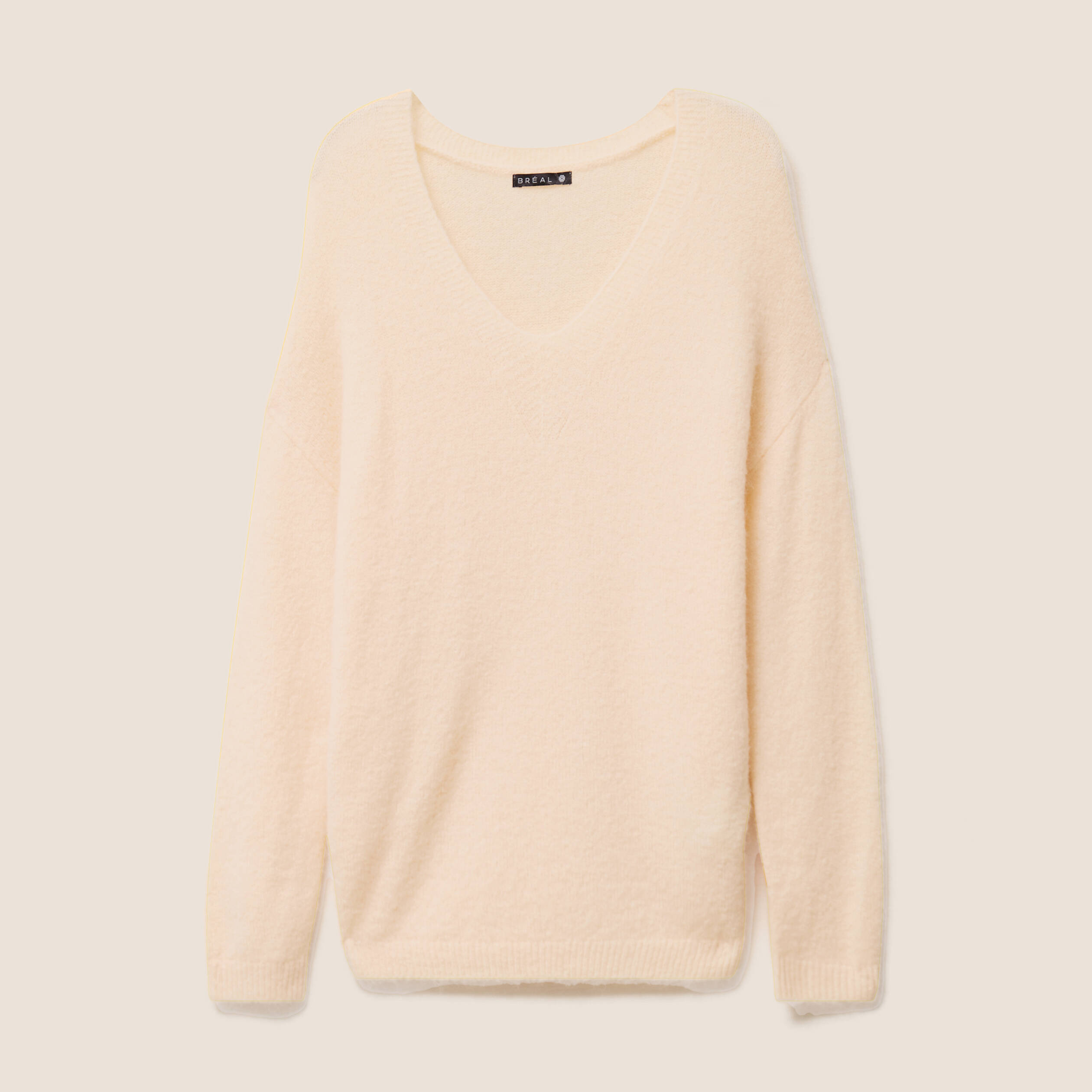 Pull col v orange abricot femme