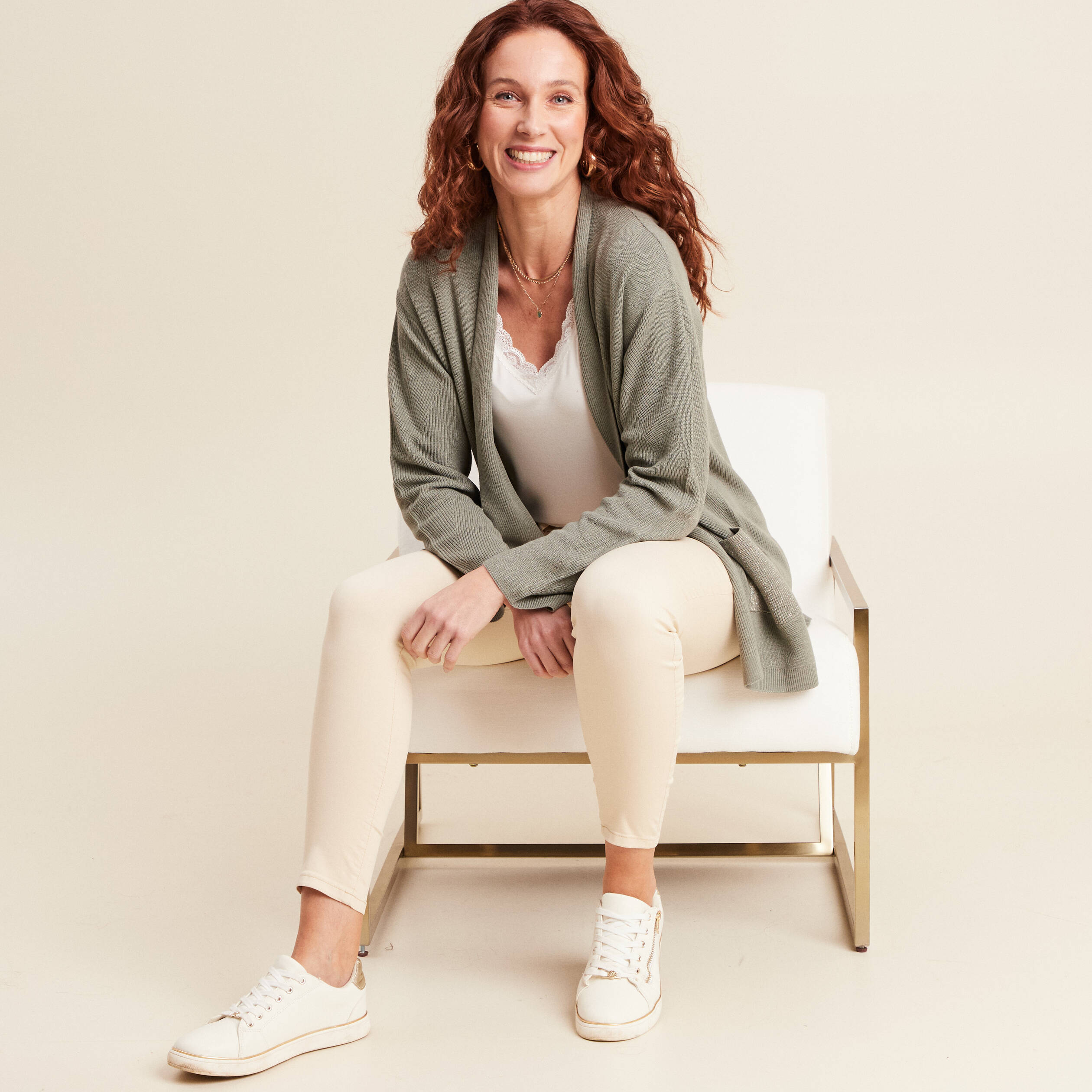 Gilet manches longues vert clair femme