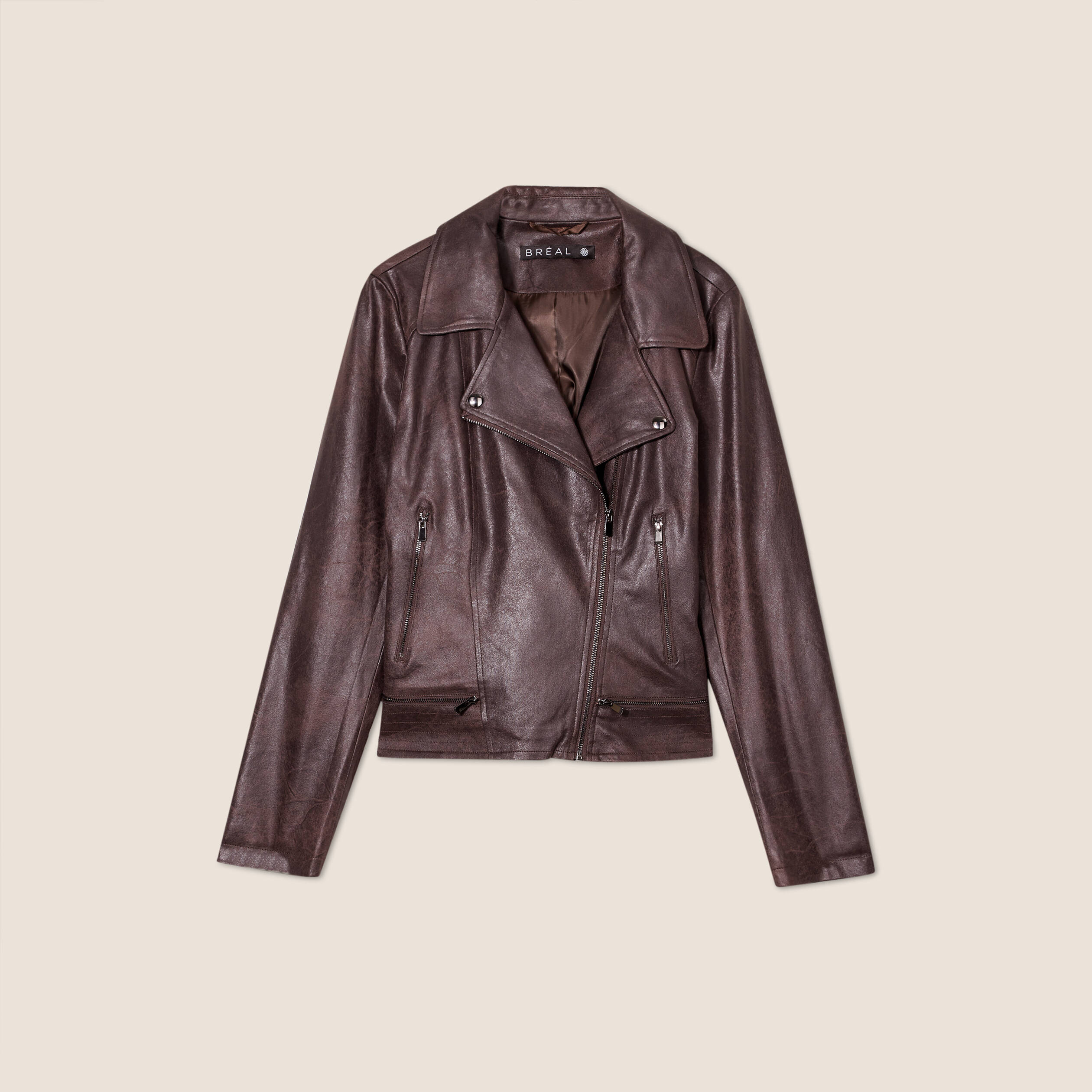 veste esprit motard zippee marron fonce femme Veste esprit motard zippée marron foncé femme