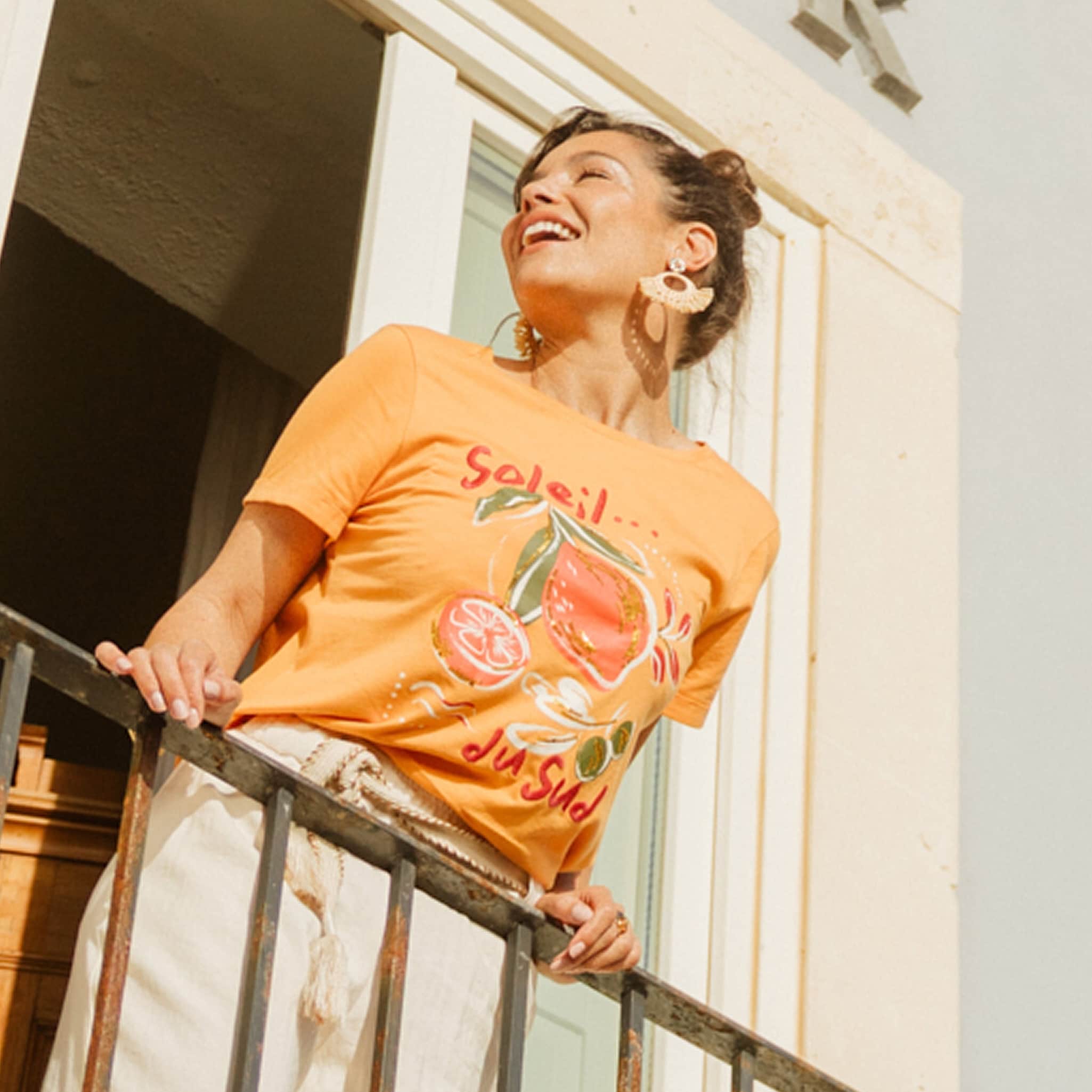 T-shirt manches courtes orange clair femme