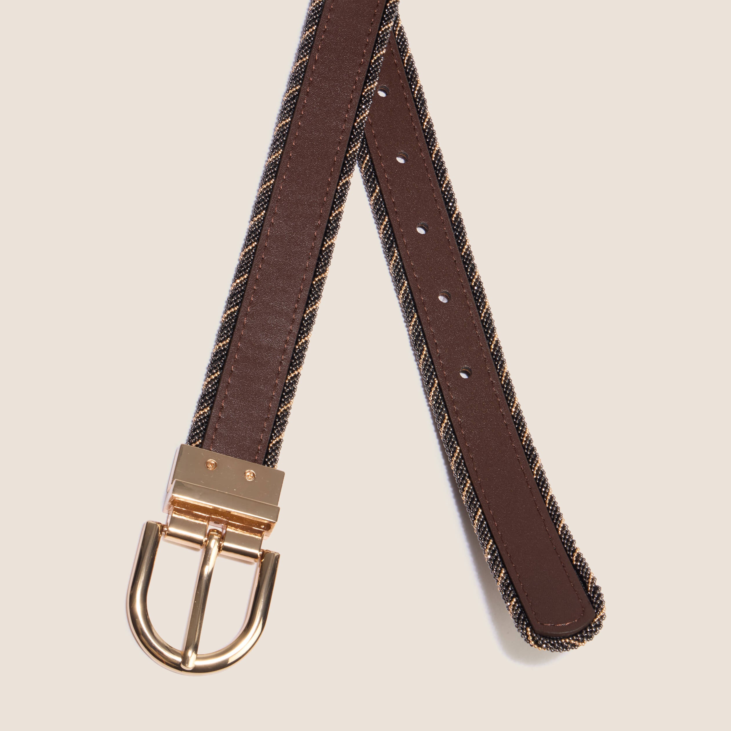 Ceinture fine r&eacute;versible avec cha&icirc;ne marron fonc&eacute; femme
