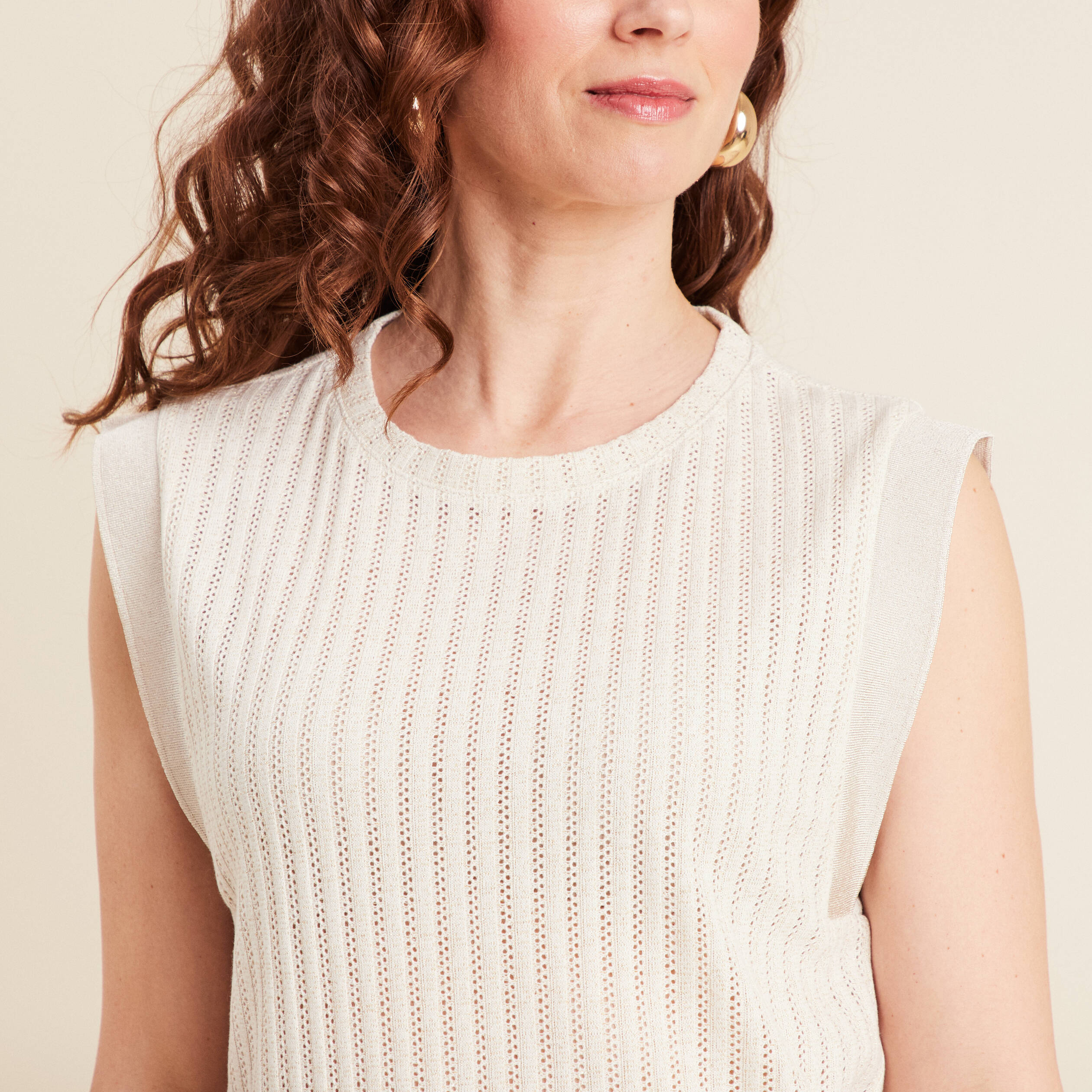 T-shirt sans manches ecru femme