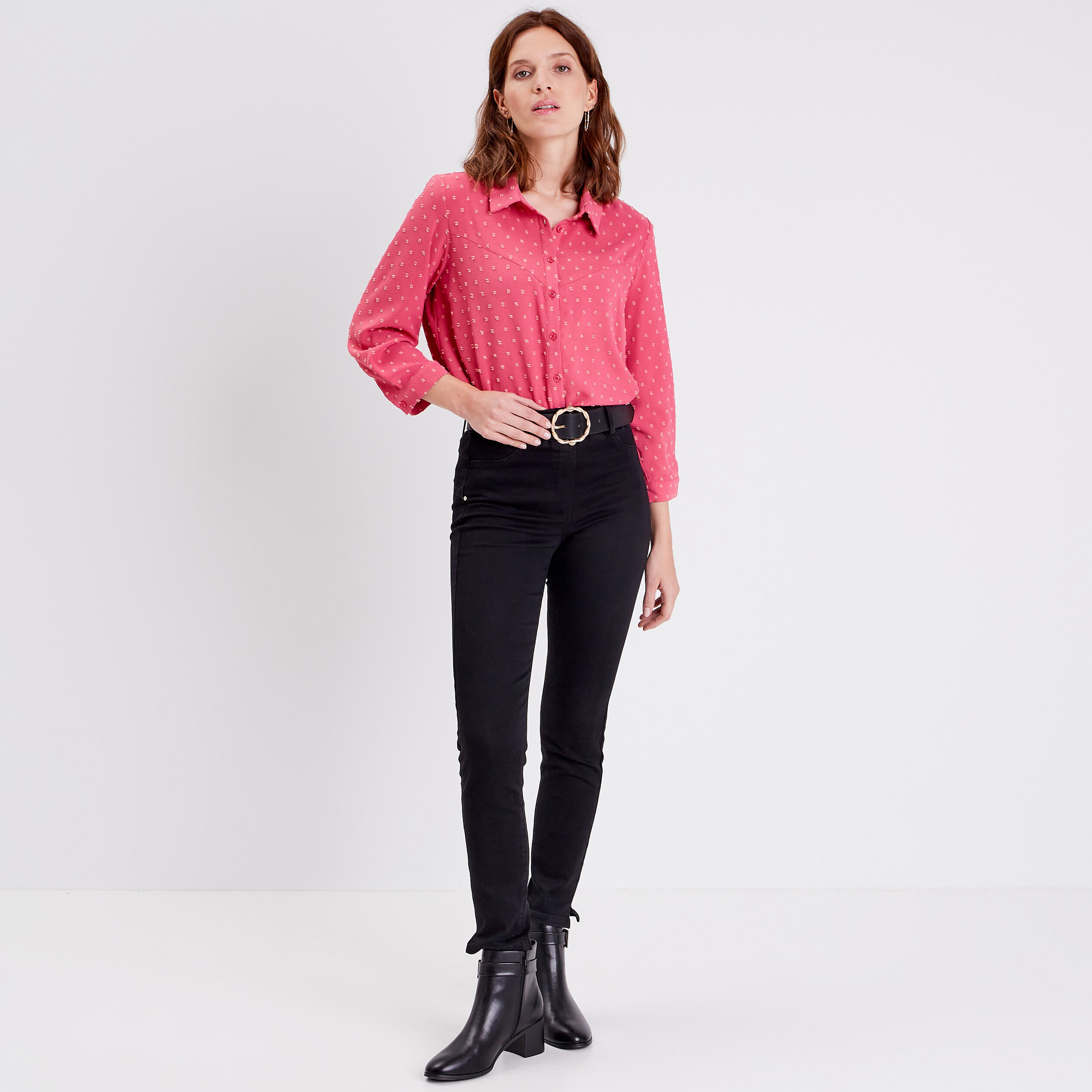 Chemise manches 3/4 rose framboise femme
