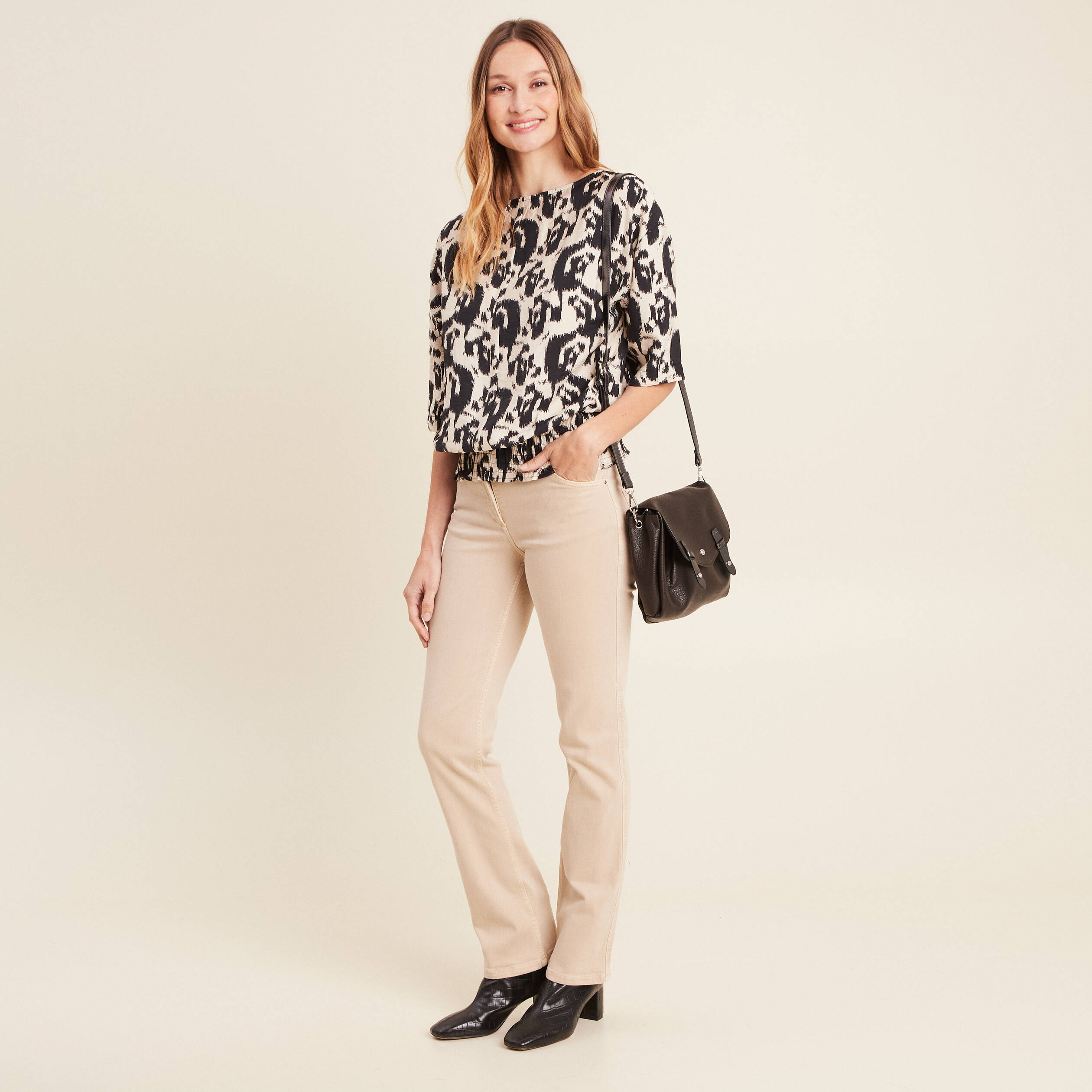 Jean droit denim beige femme