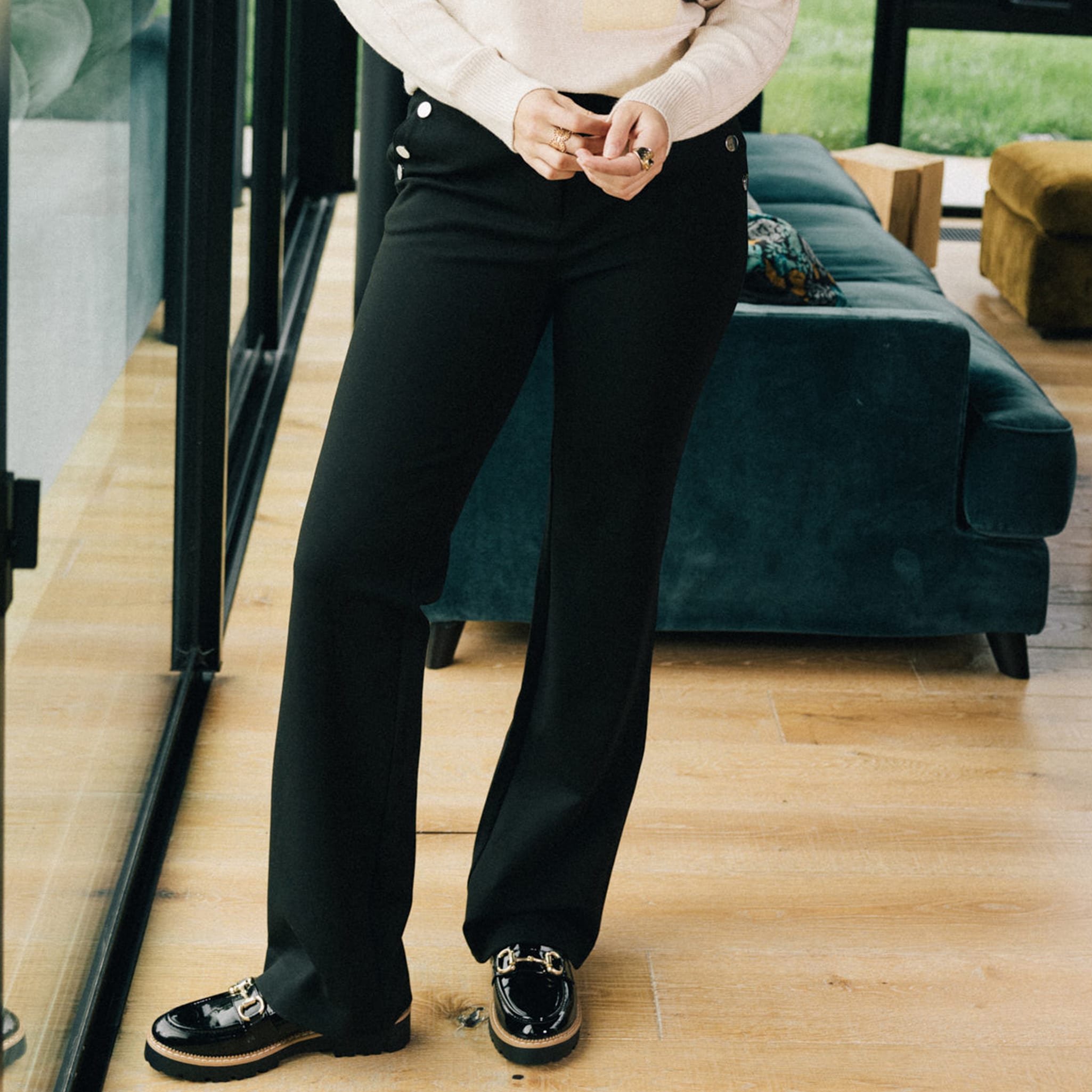 Pantalon bootcut à pont noir femme
