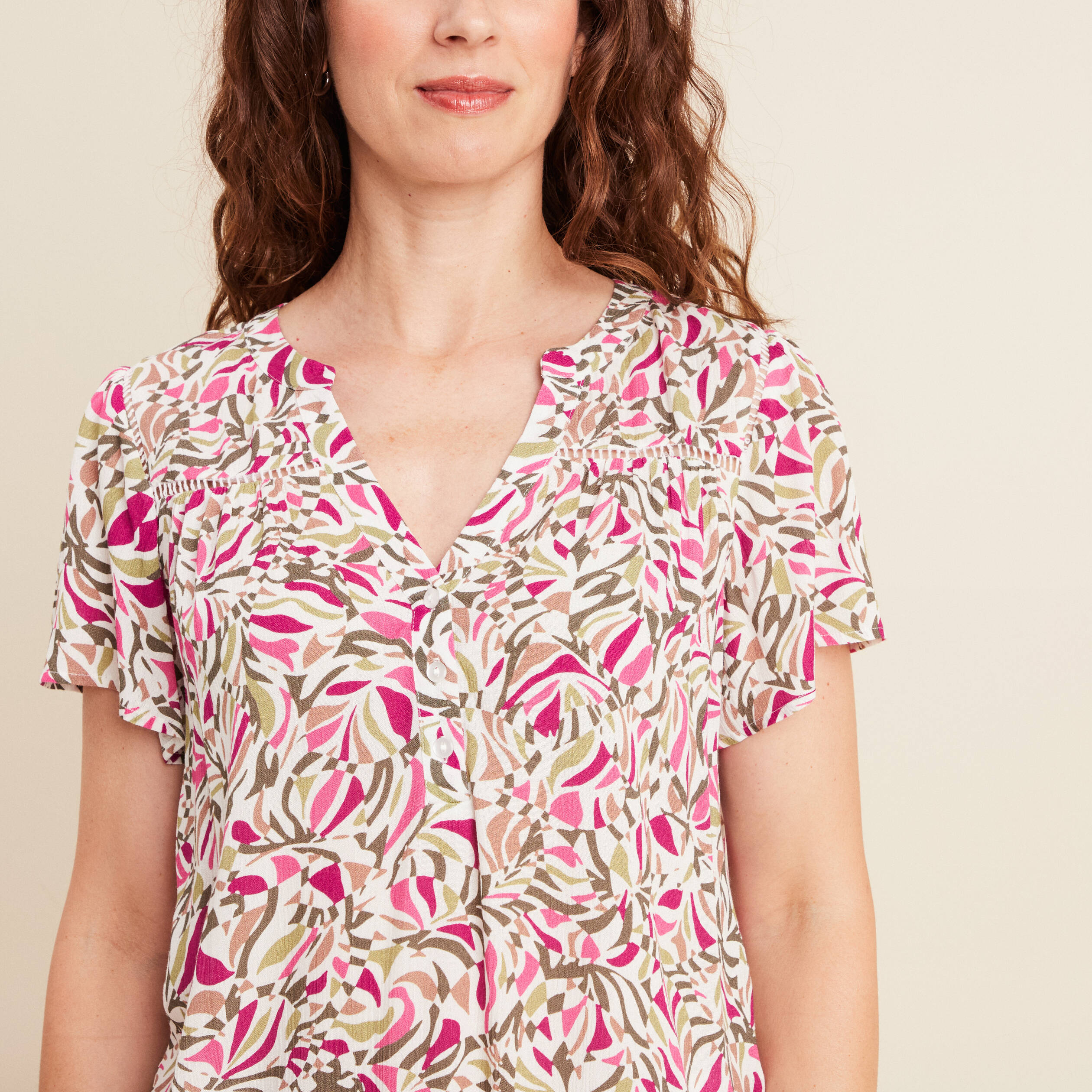 blouse crepe manches courtes vert kaki femme Blouse crêpe manches courtes vert kaki femme