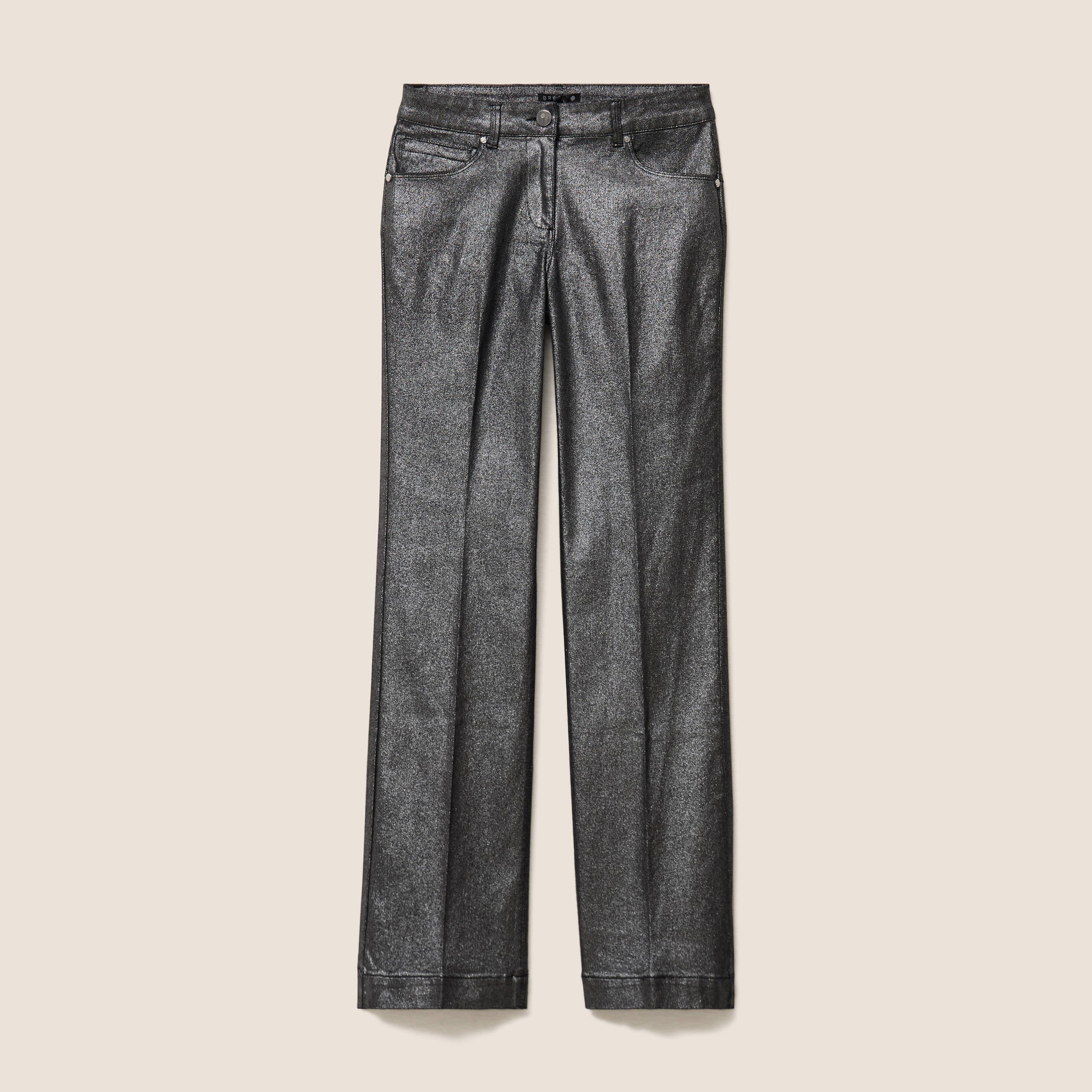 Pantalon enduit coupe large couleur argent femme