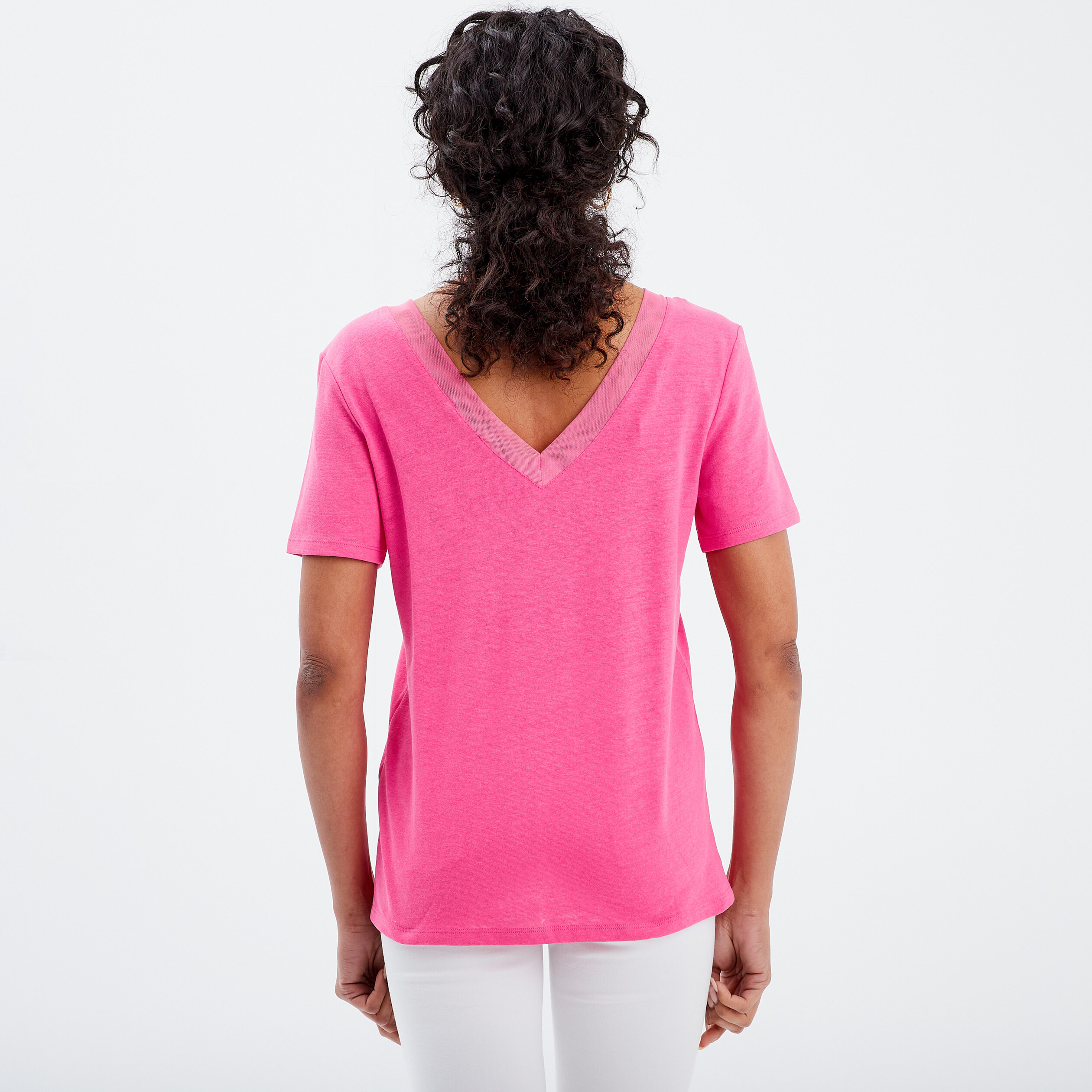T-shirt manches courtes rose fushia femme