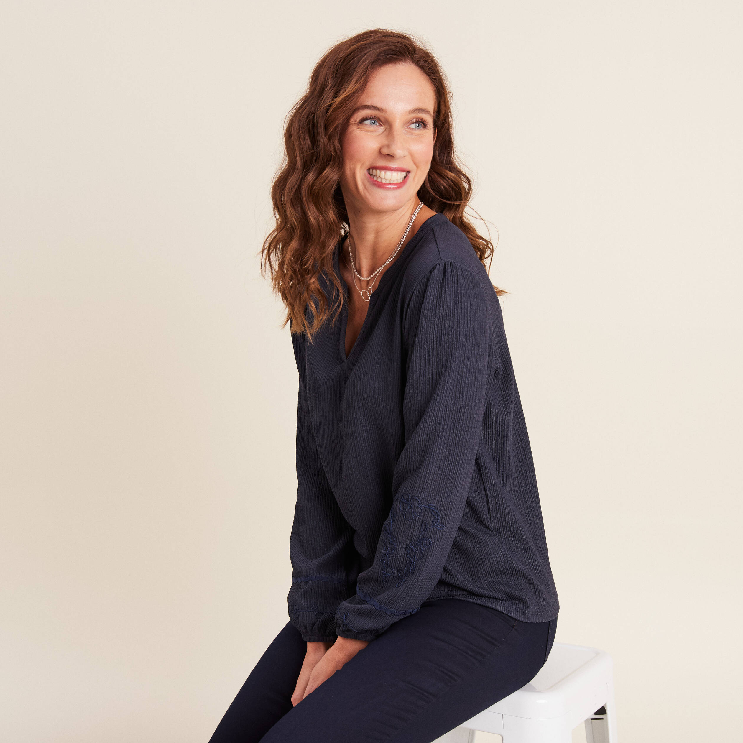 Blouse manches longues bleu foncé femme