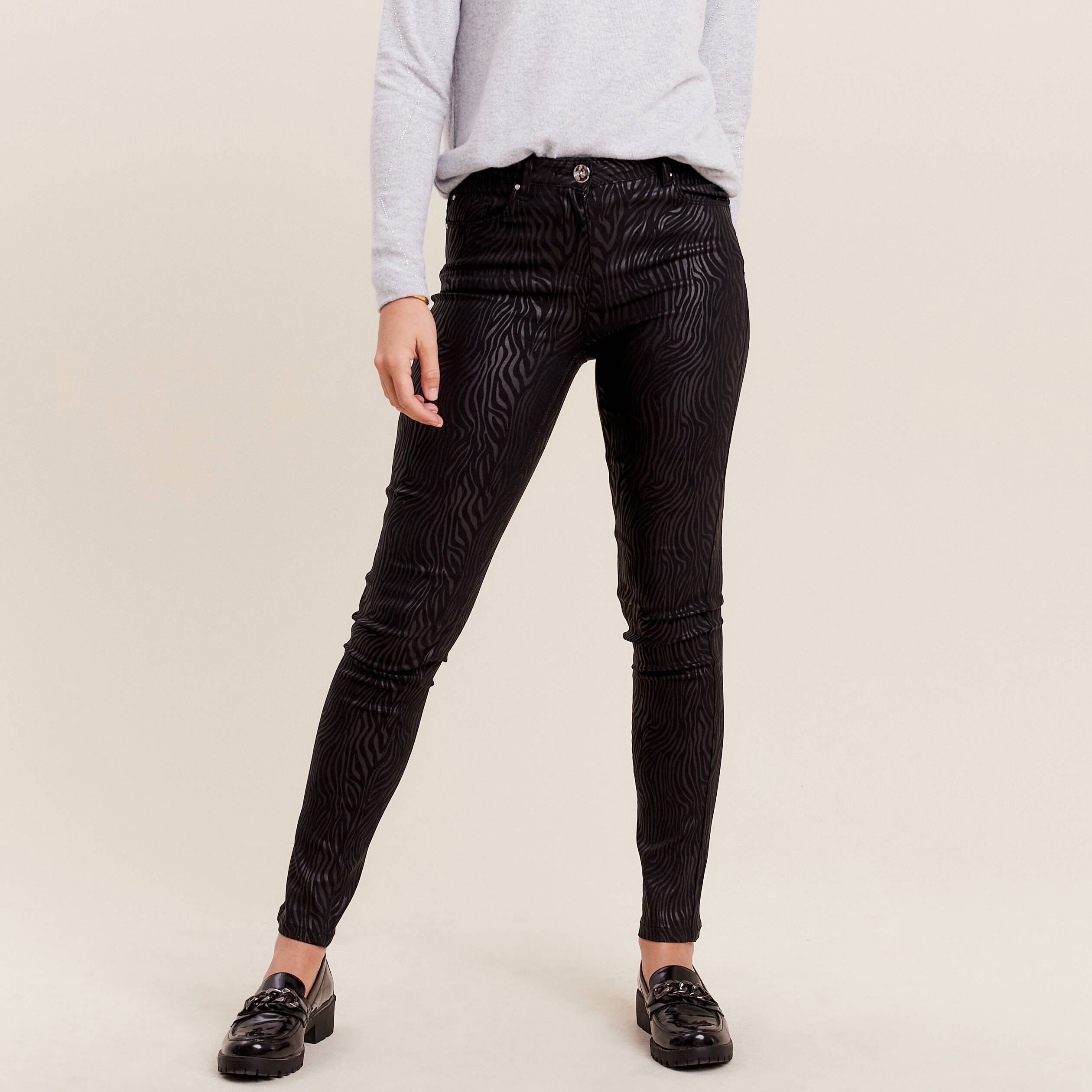 pantalon ajuste enduit denim noir femme Pantalon ajusté enduit denim noir femme