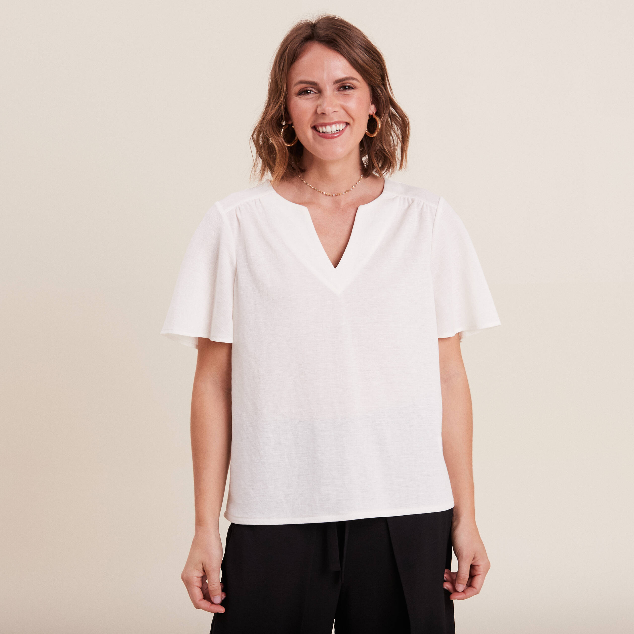 T-shirt manches courtes ecru femme