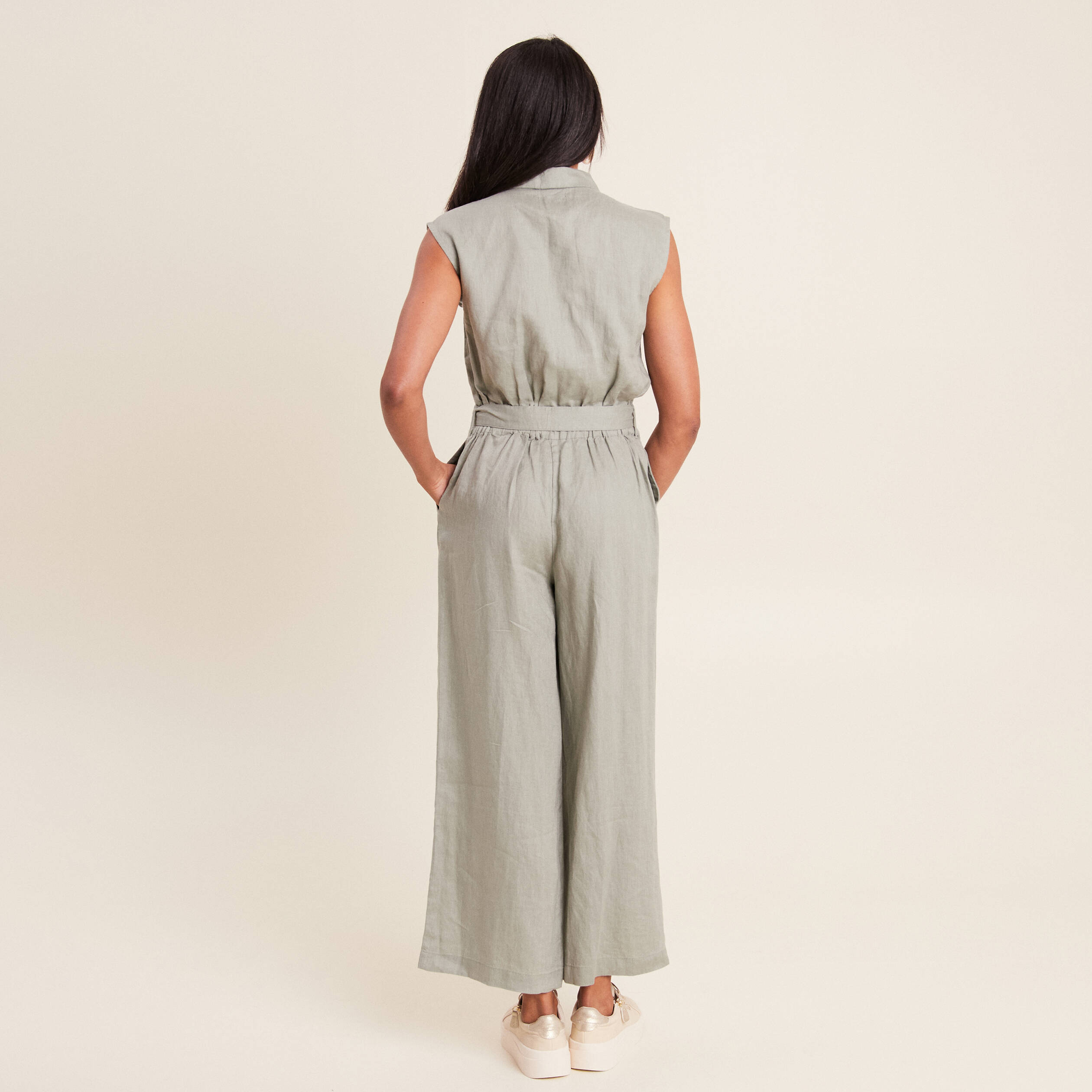 Combinaison pantalon ceinturée vert clair femme