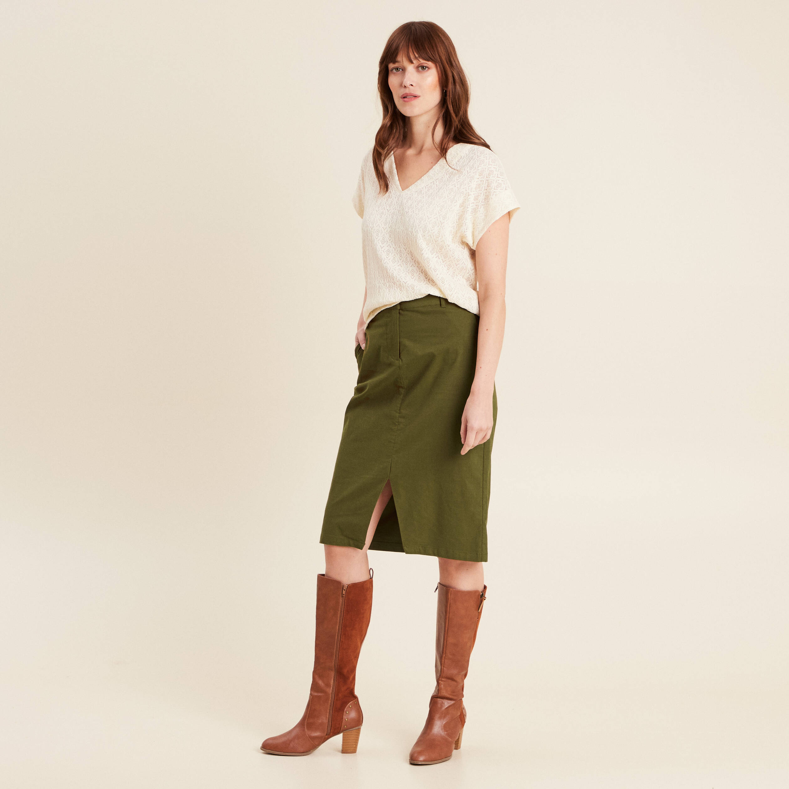 T-shirt manches courtes ecru femme