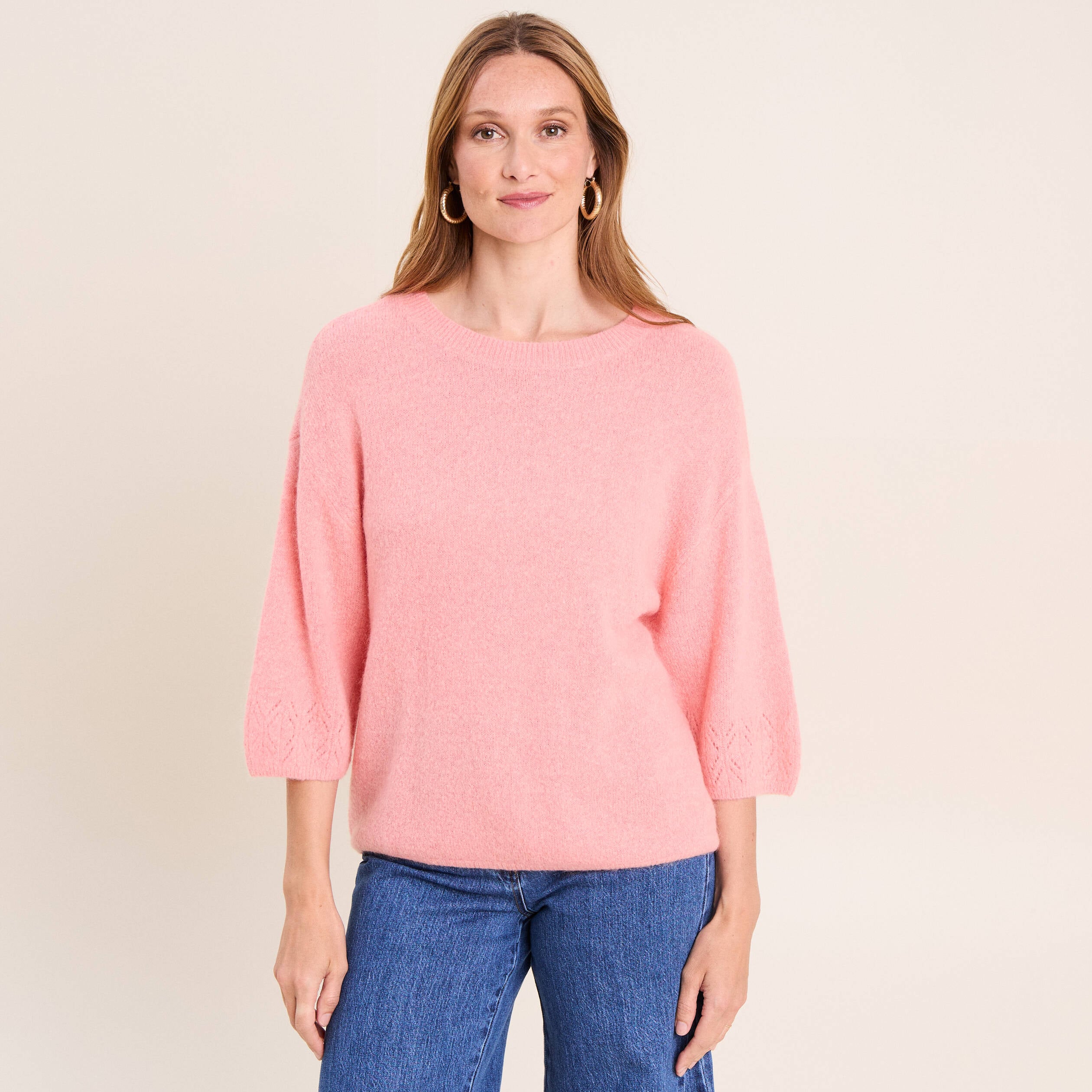 Pull manches coudes rose femme