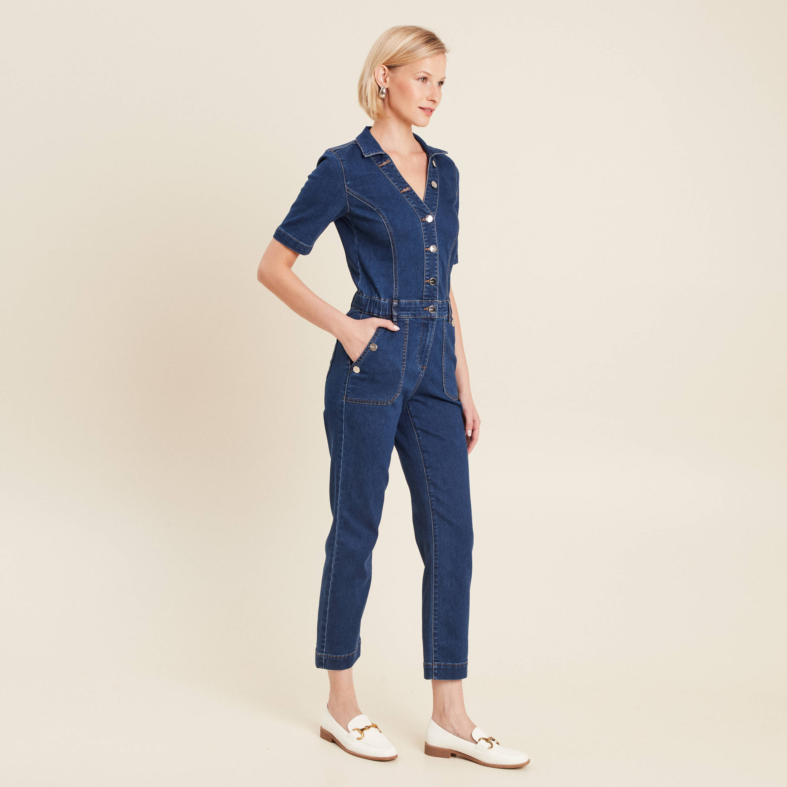 Combinaison pantalon en jean denim stone femme