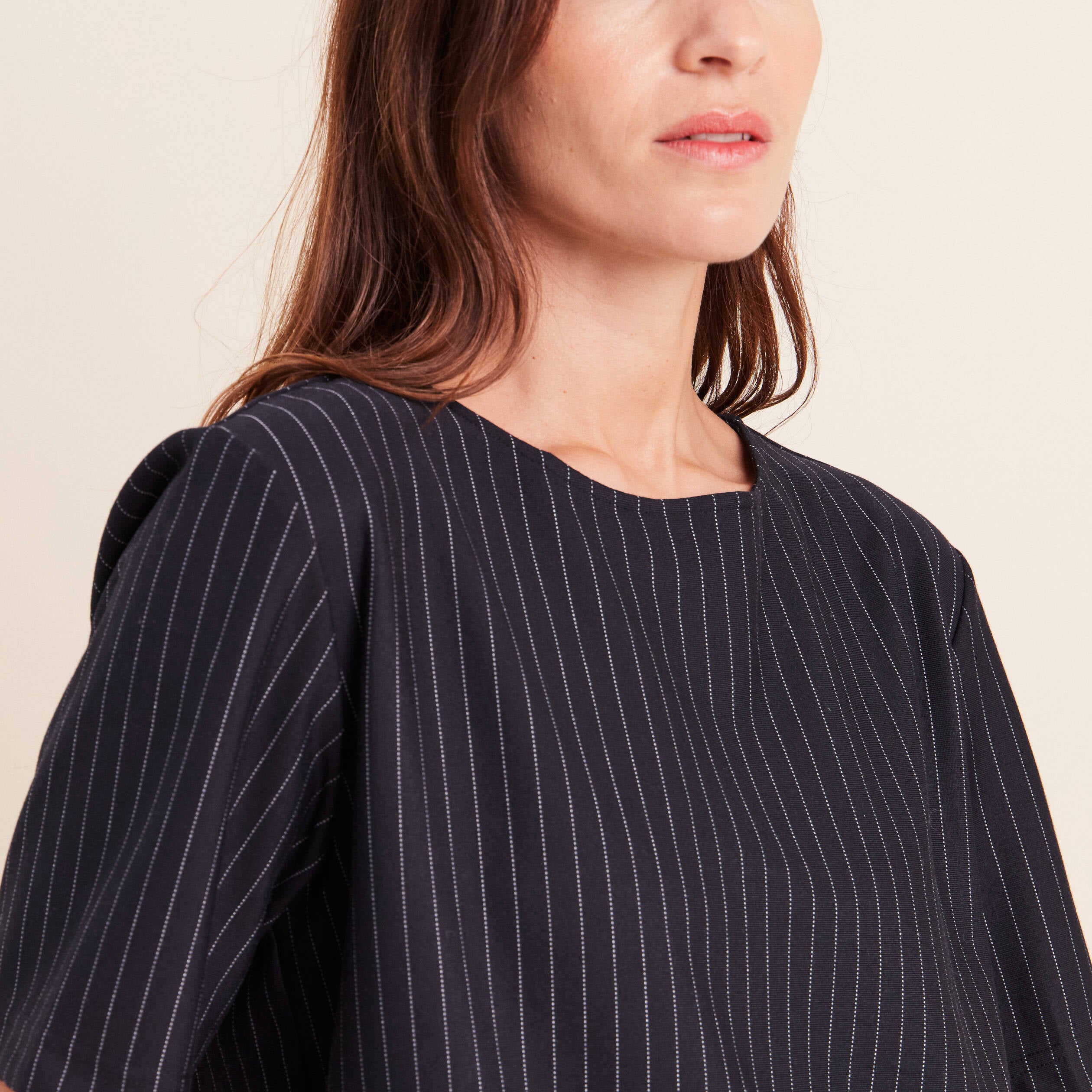 T-shirt droit col rond manches courtes bleu femme