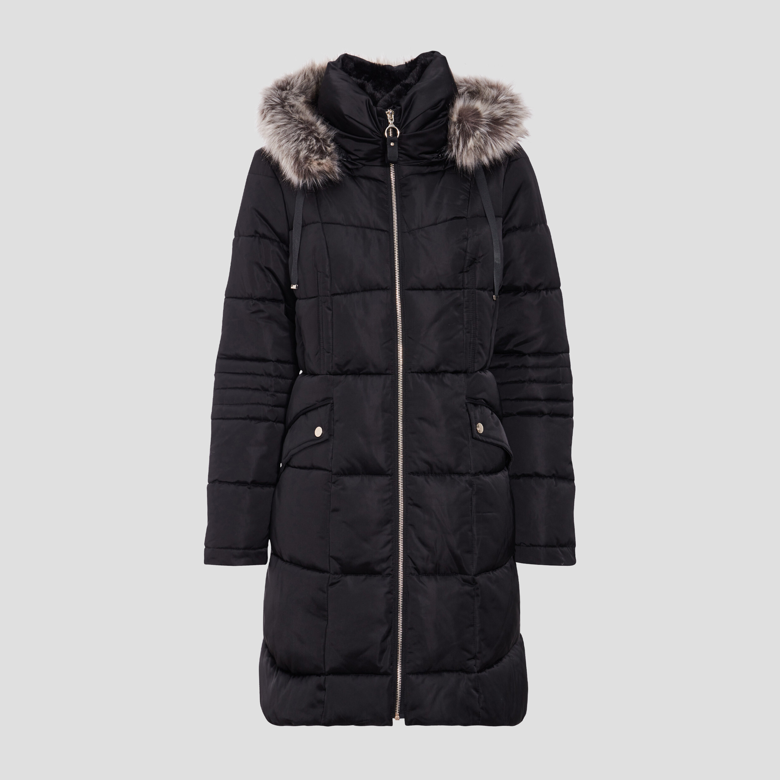 Doudoune droite à capuche déperlante noir femme