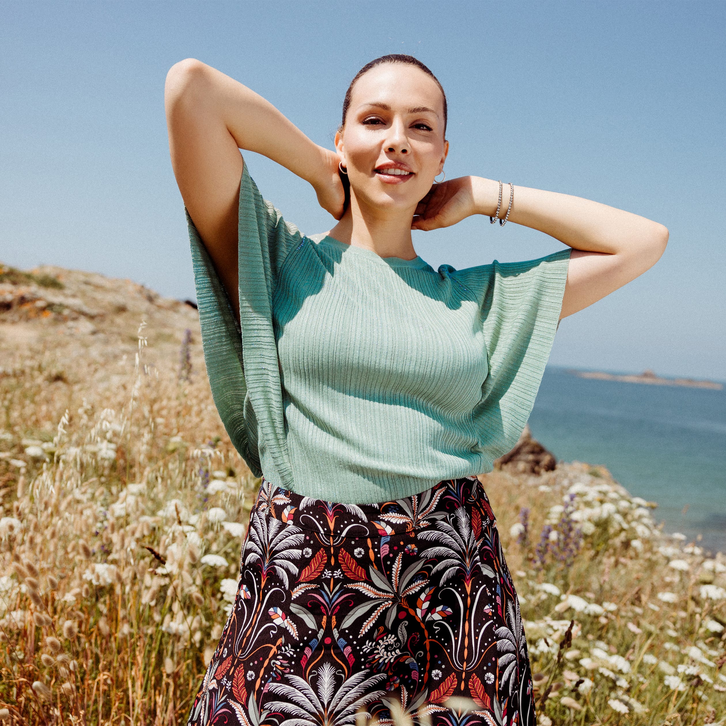 Pull manches courtes papillons vert émeraude femme