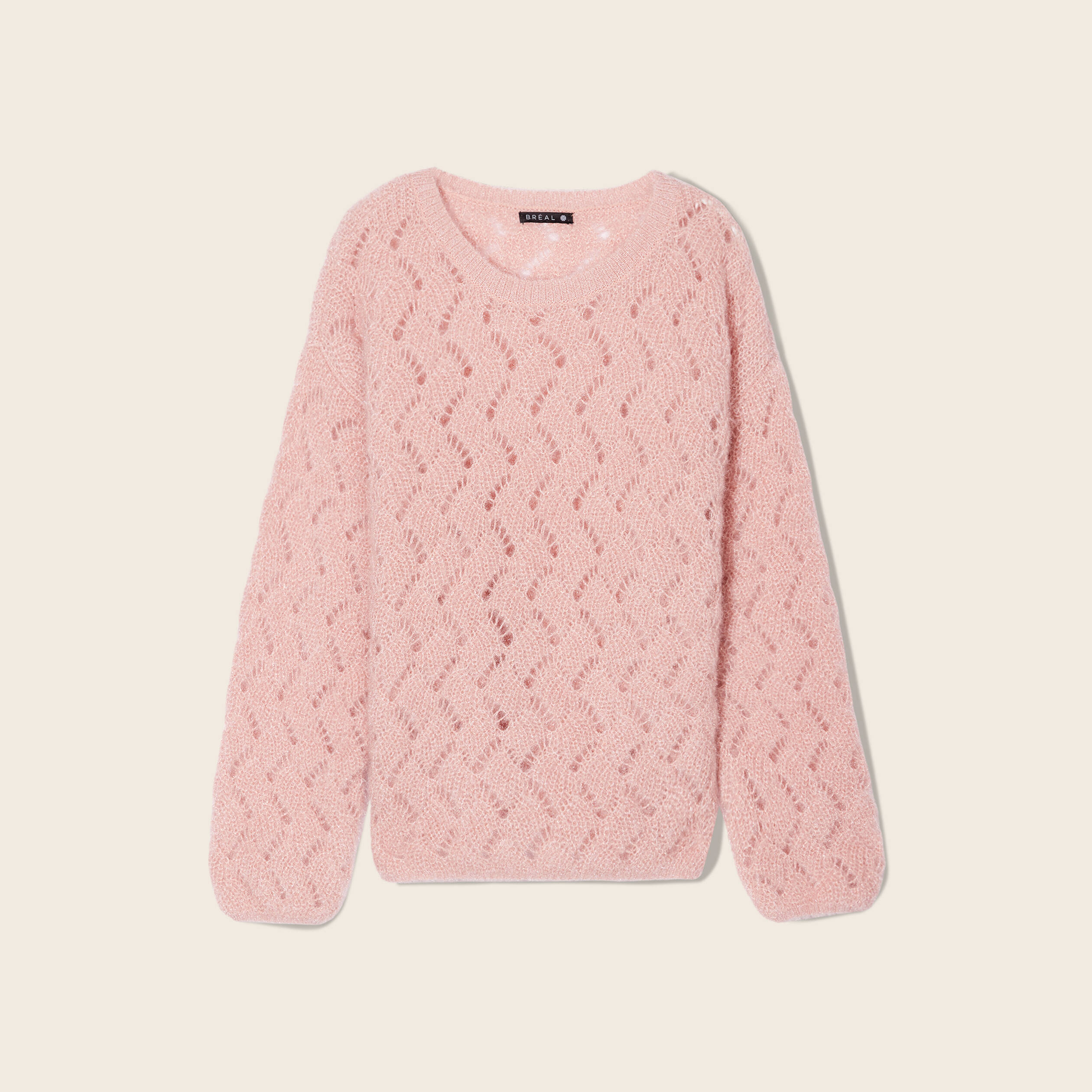 Pull manches longues ajouré vieux rose femme