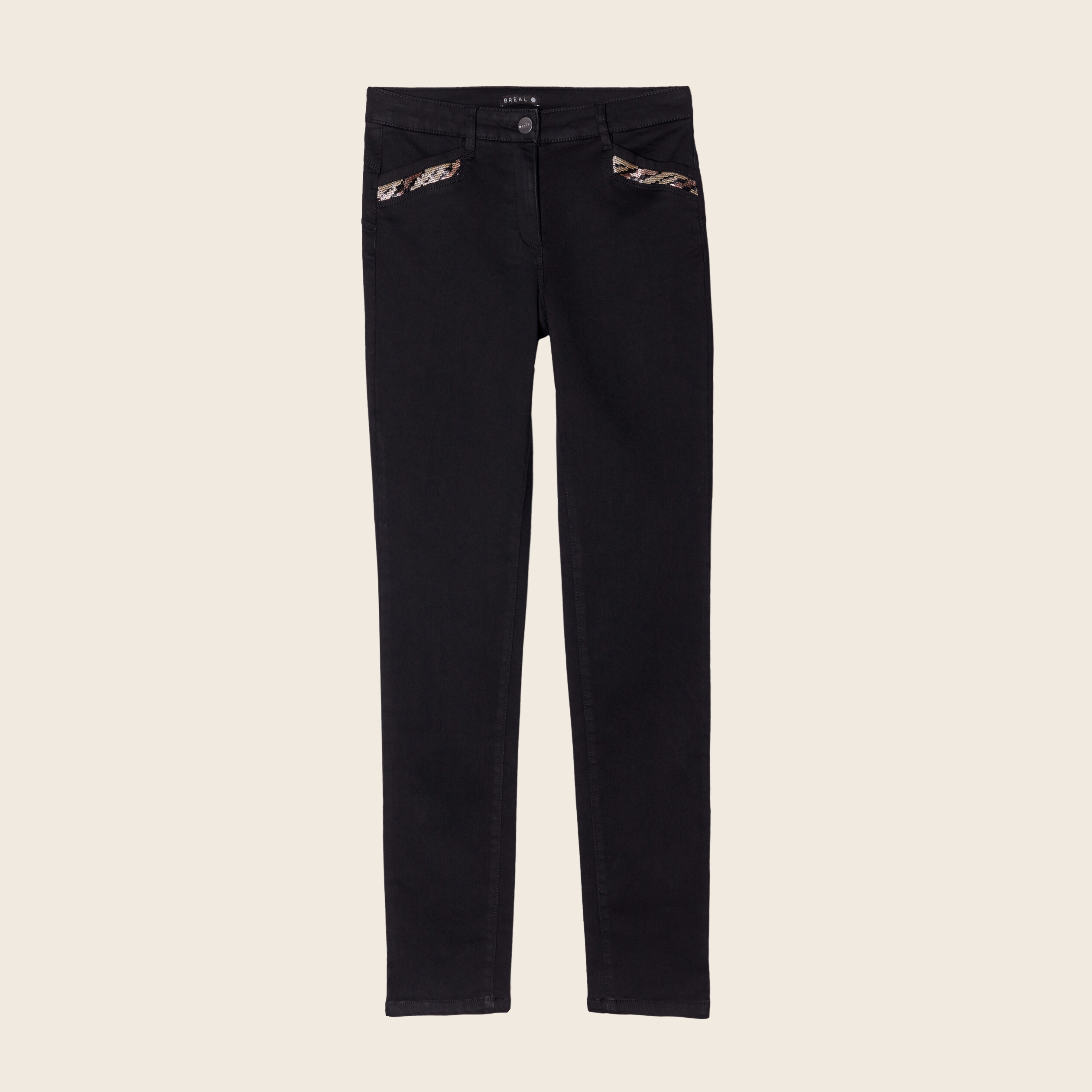 Jean ajusté avec sequins noir femme