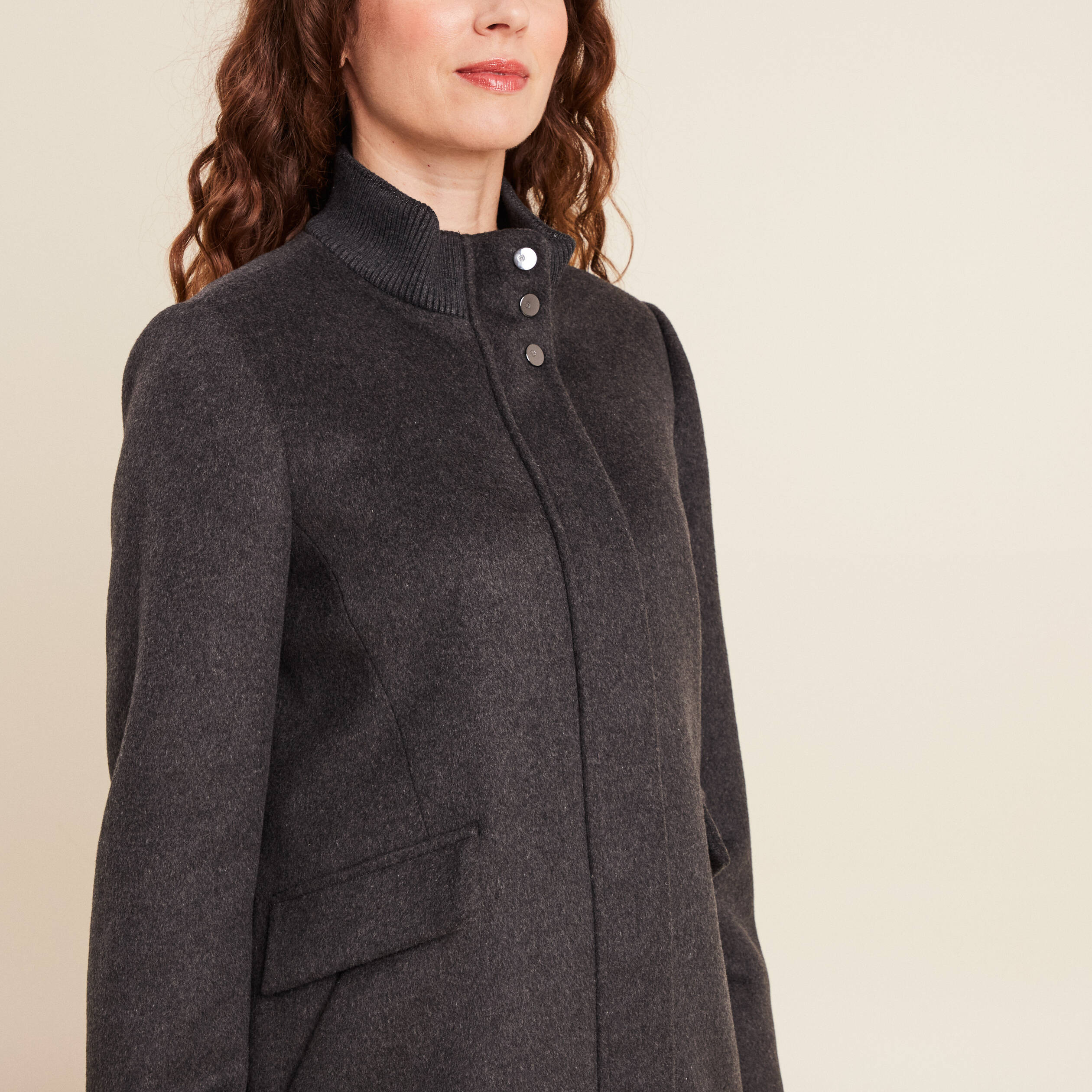 Manteau col montant doublé gris foncé femme Bréal