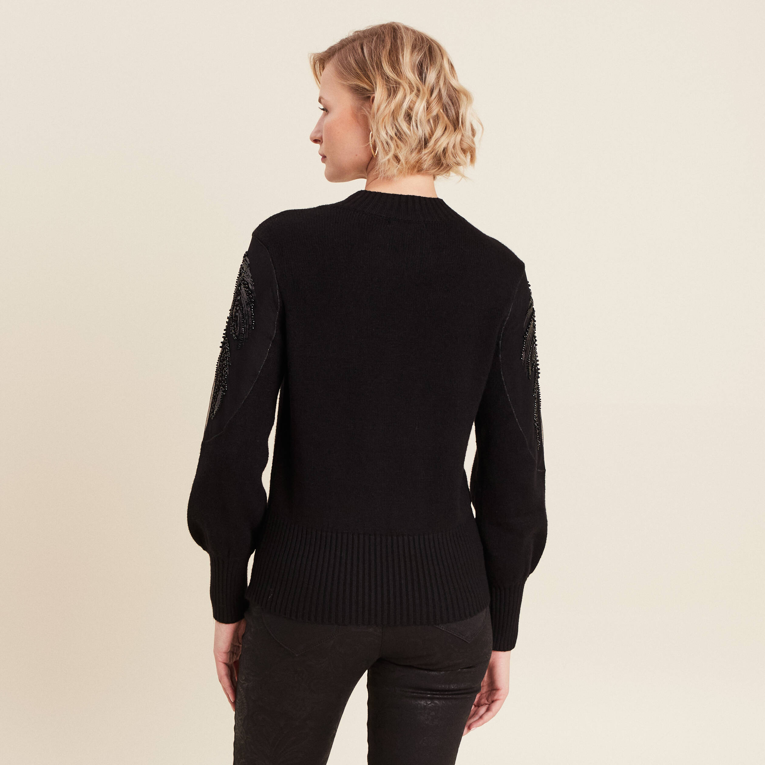 Pull manches longues sequins noir femme