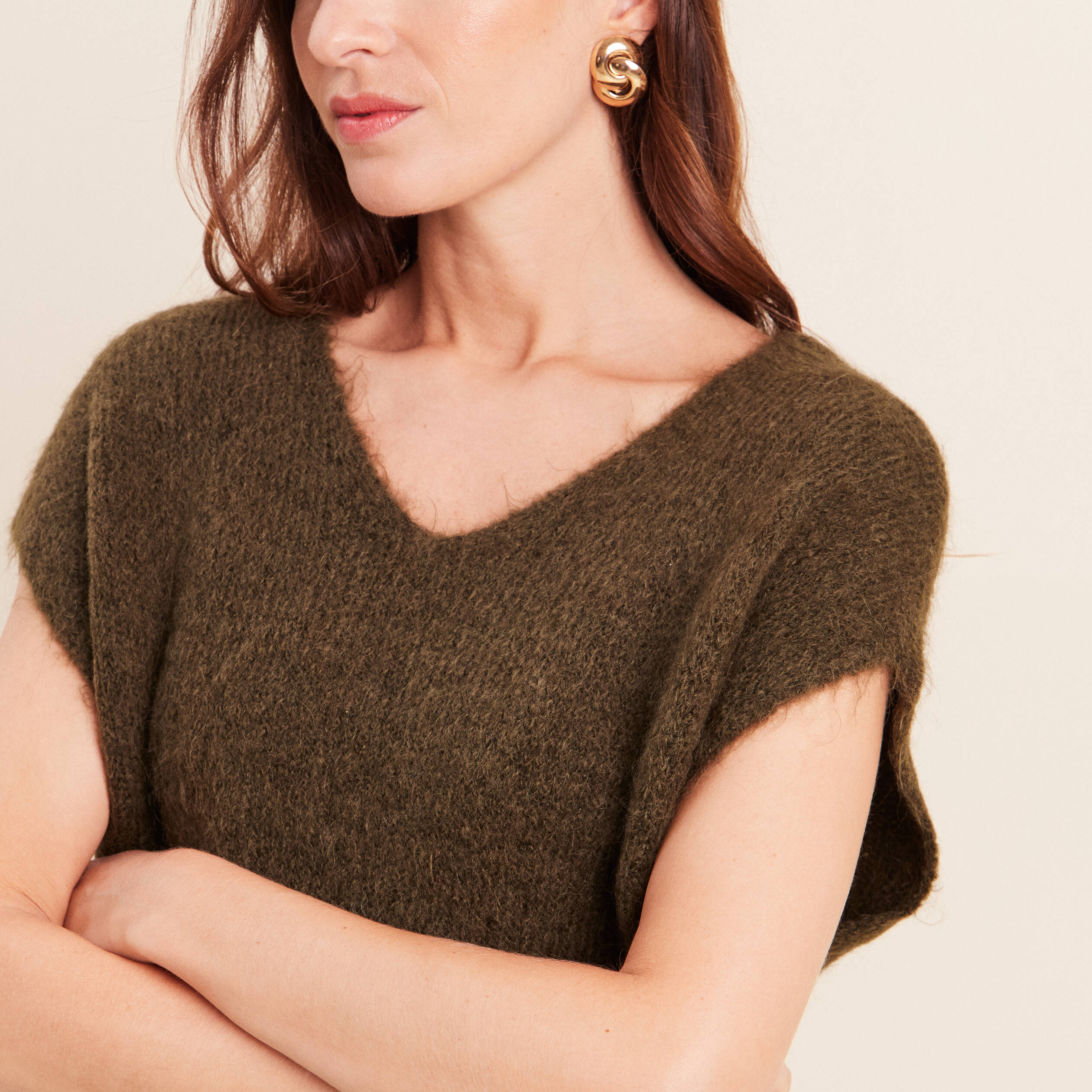 Pull sans manches vert kaki femme