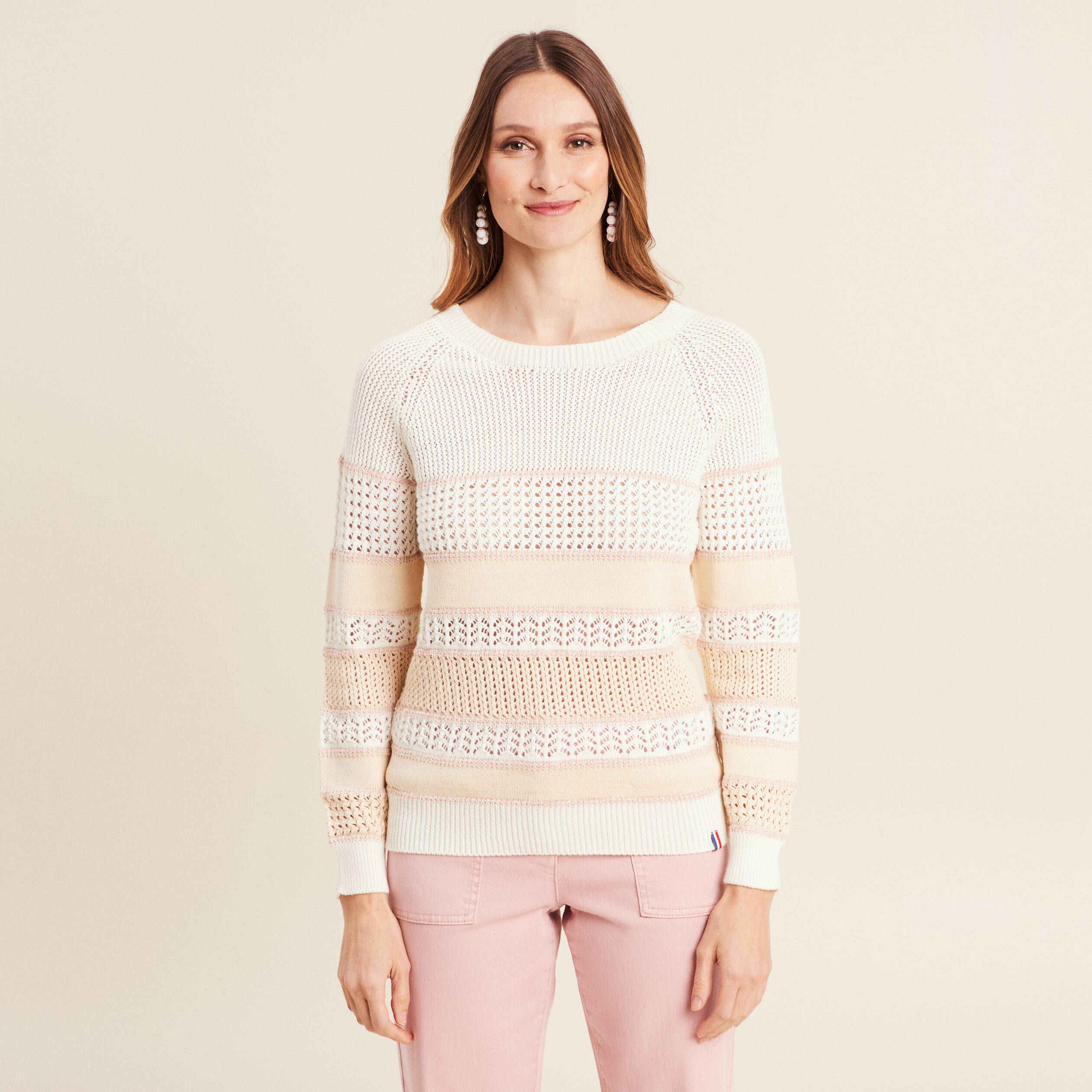 Pull manches longues beige femme