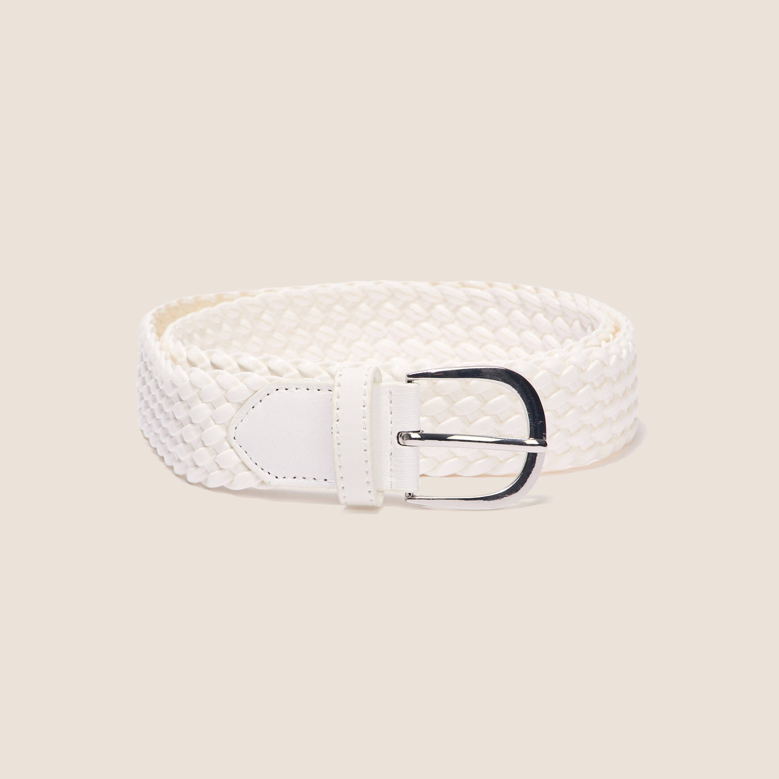 Ceinture tressée métalissée ecru femme