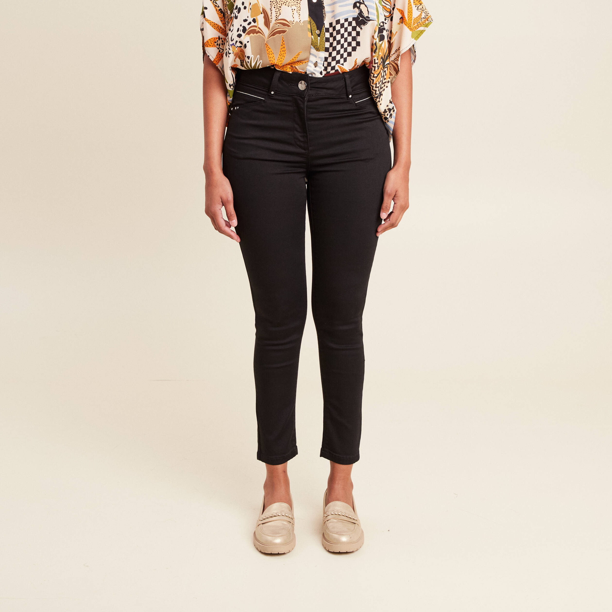 Pantalon ajusté taille haute noir femme