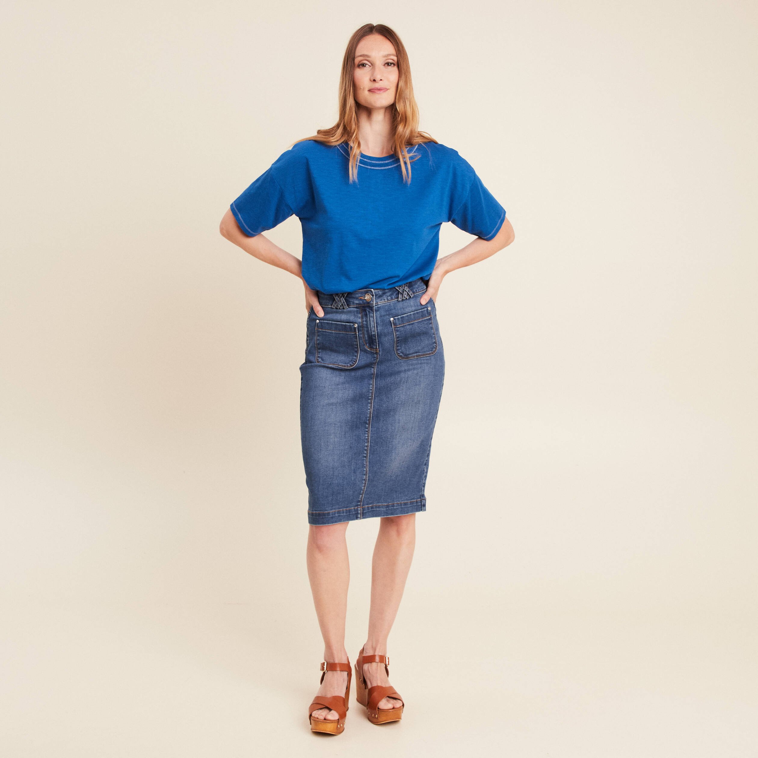 jupe en jean longueur genou denim stone femme Jupe en jean longueur genou denim stone femme