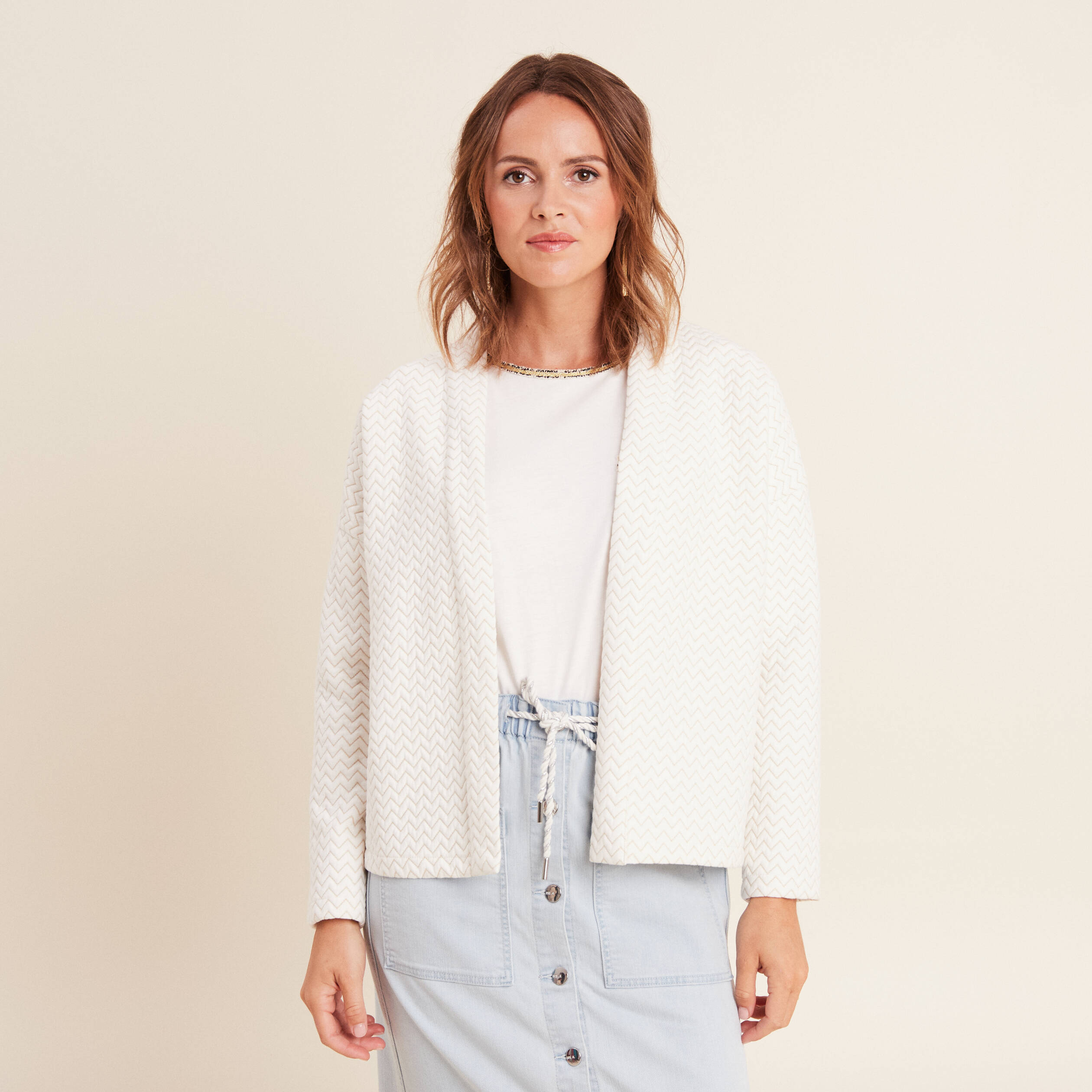 Veste matelassée col châle ecru femme