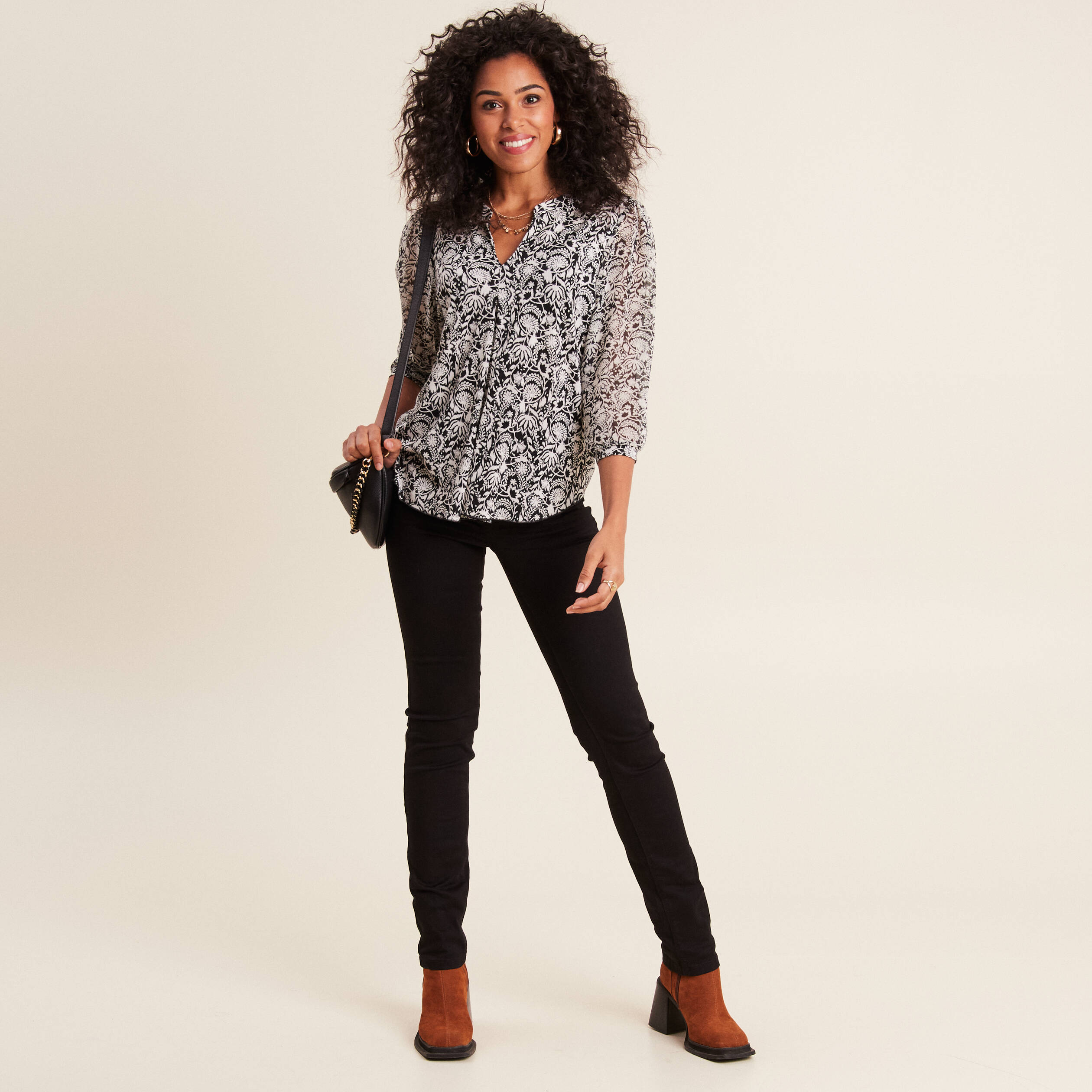 Blouse manches 3/4 noir femme