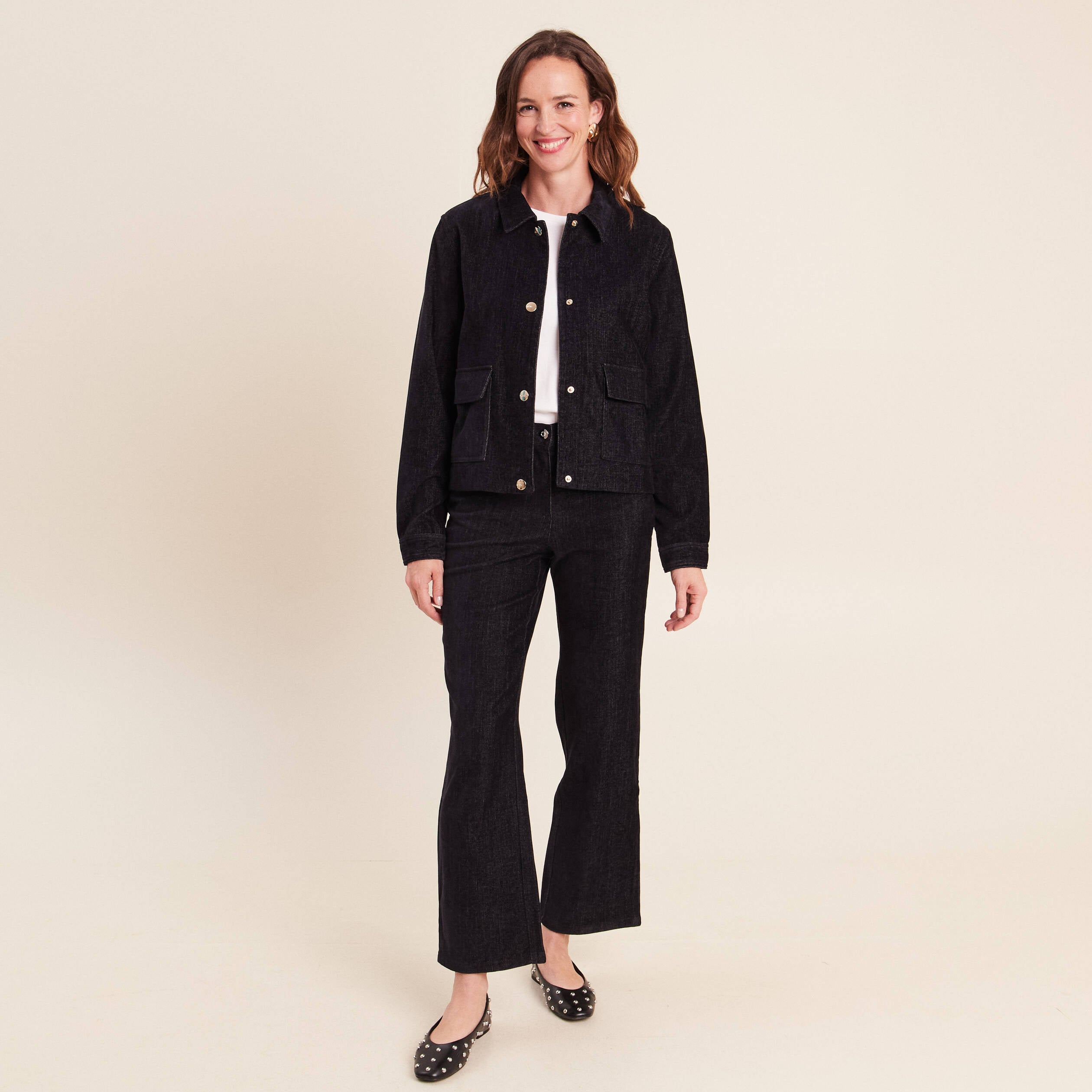 Jean taille haute en velours denim brut femme