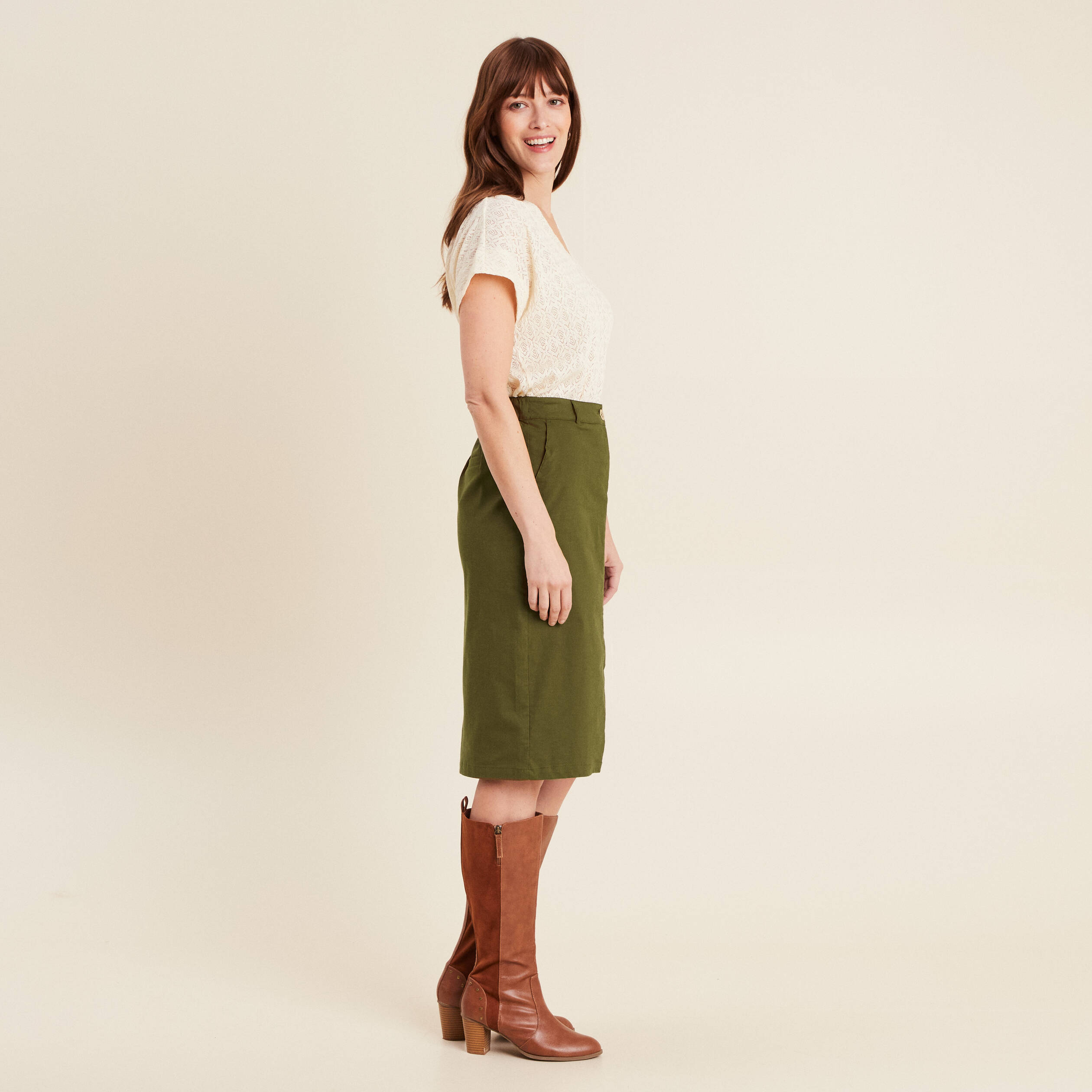 jupe crayon vert olive femme Jupe crayon vert olive femme