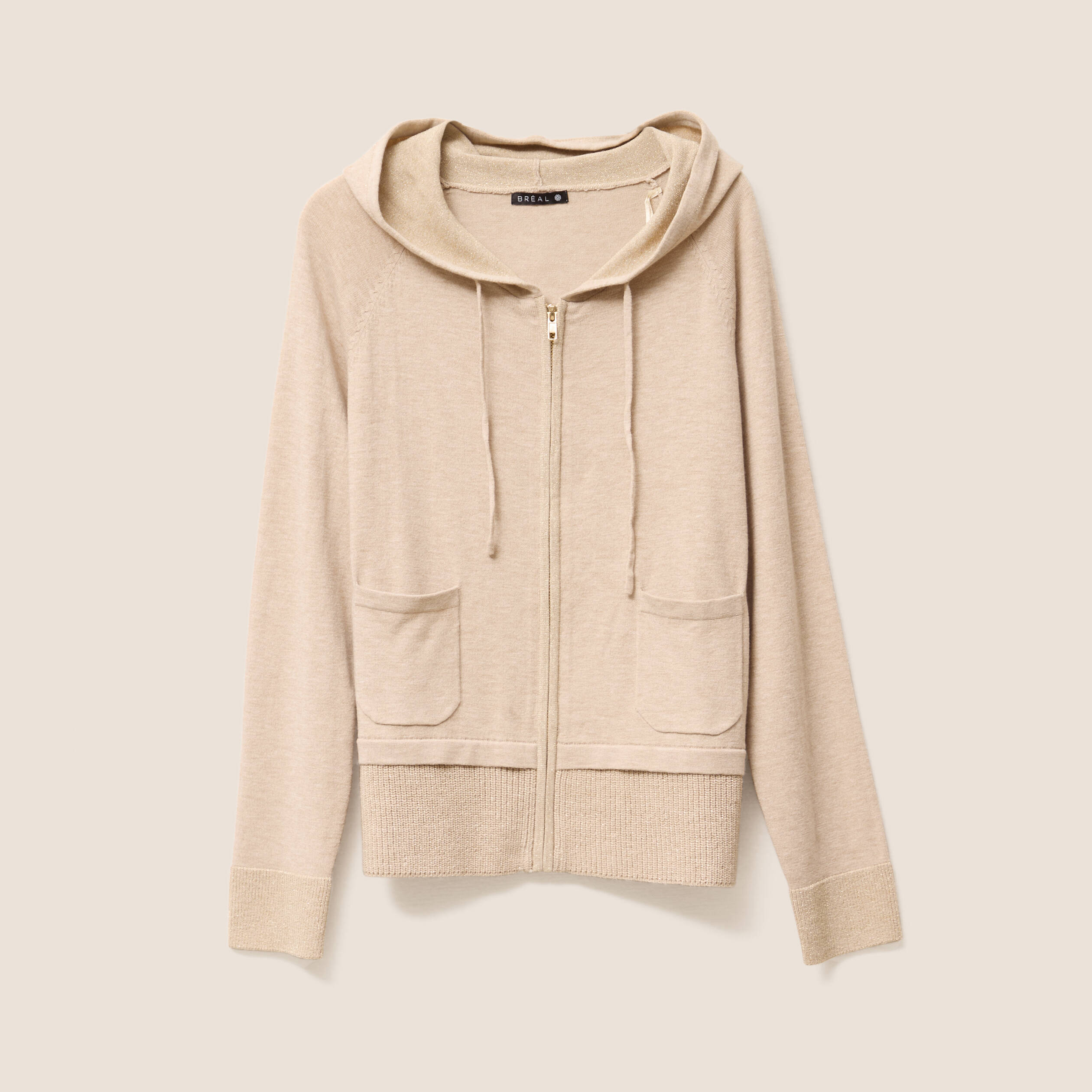 Gilet droit mi-long &agrave; capuche creme femme