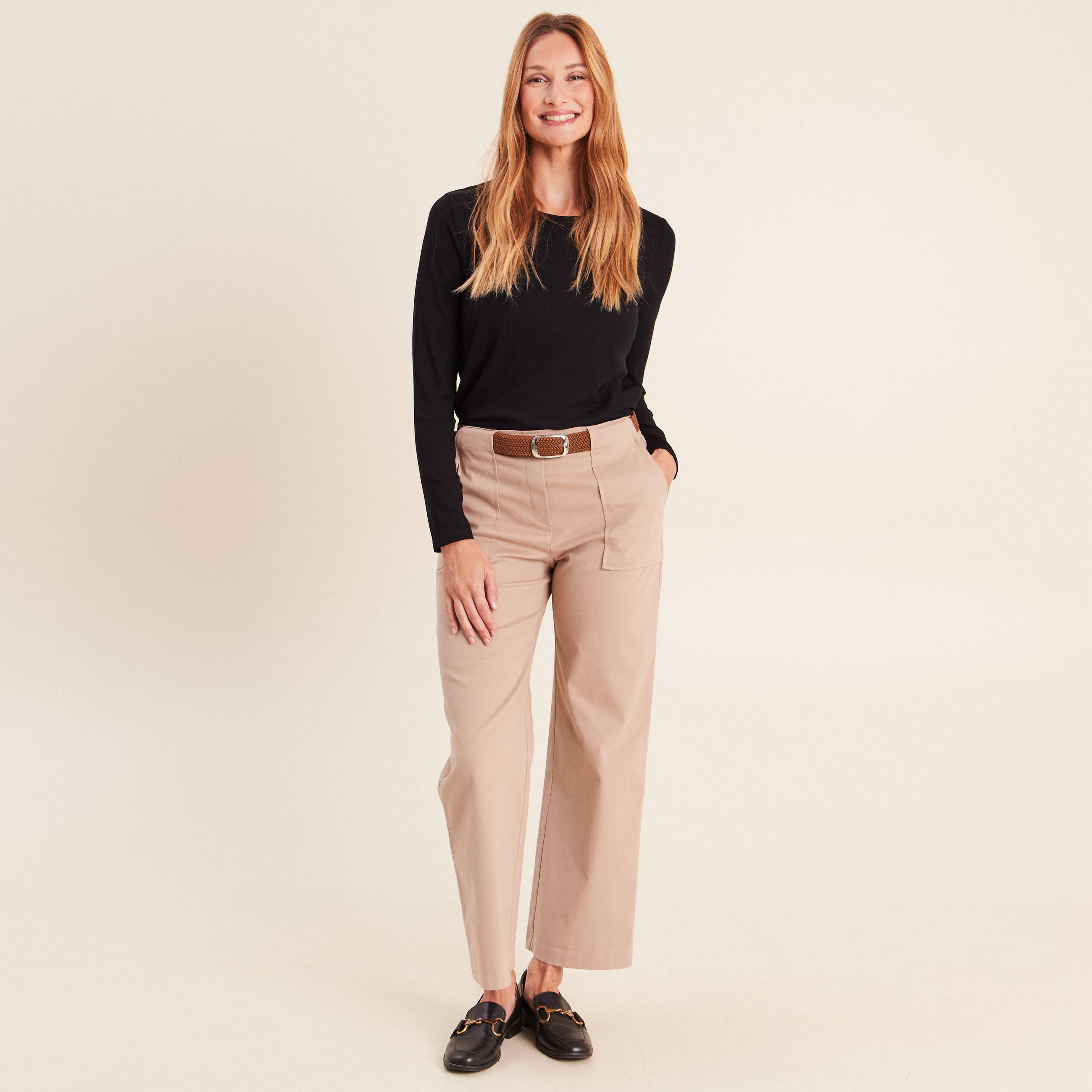 Pantalon cargo taille haute sable femme
