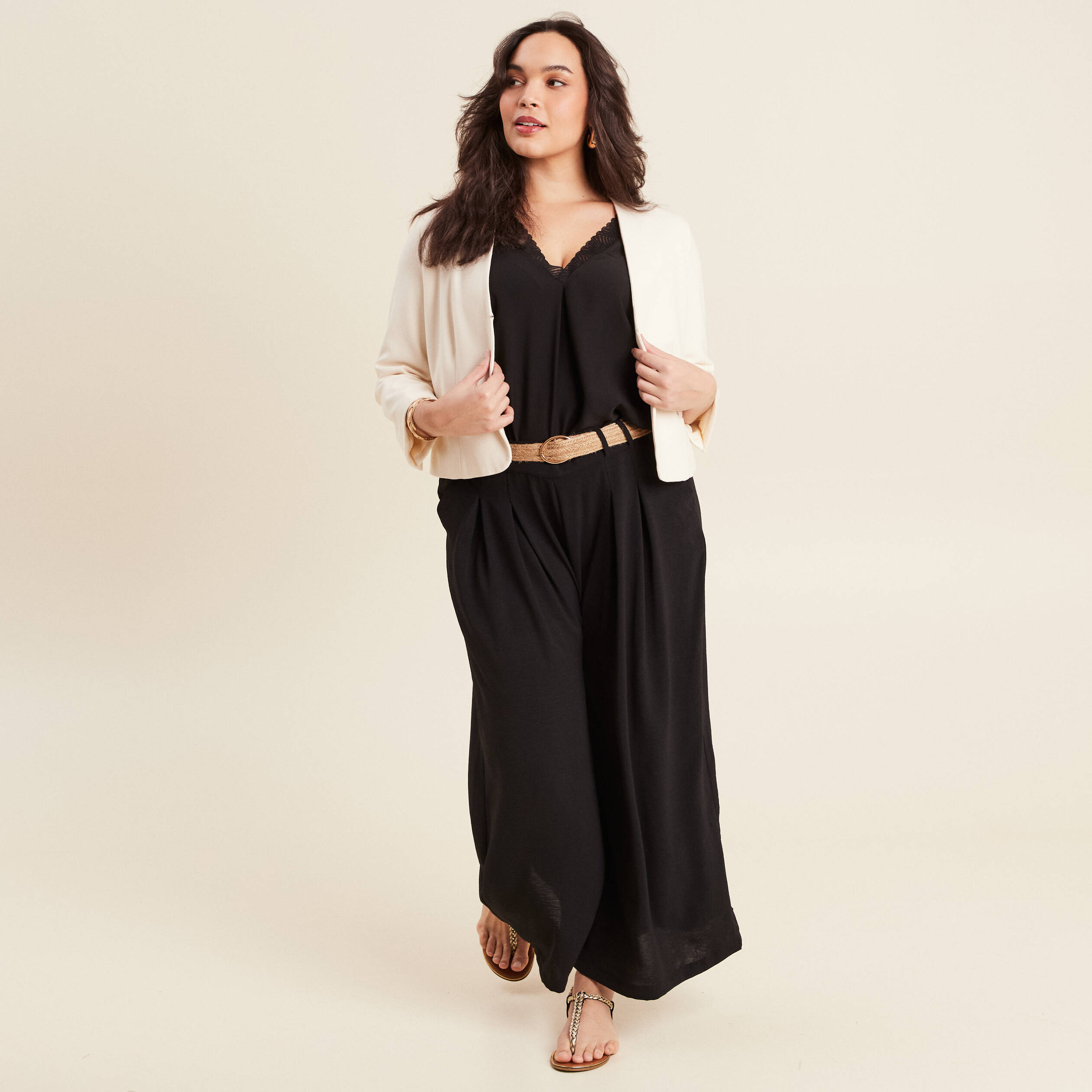 Pantalon jupe-culotte large noir femme