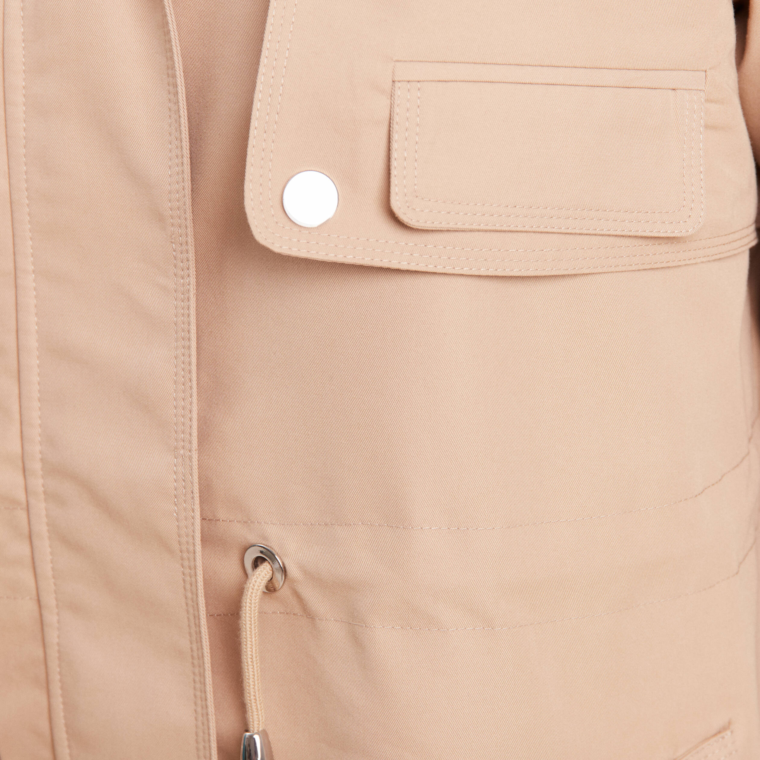 Parka déperlante cintrée à capuche beige femme