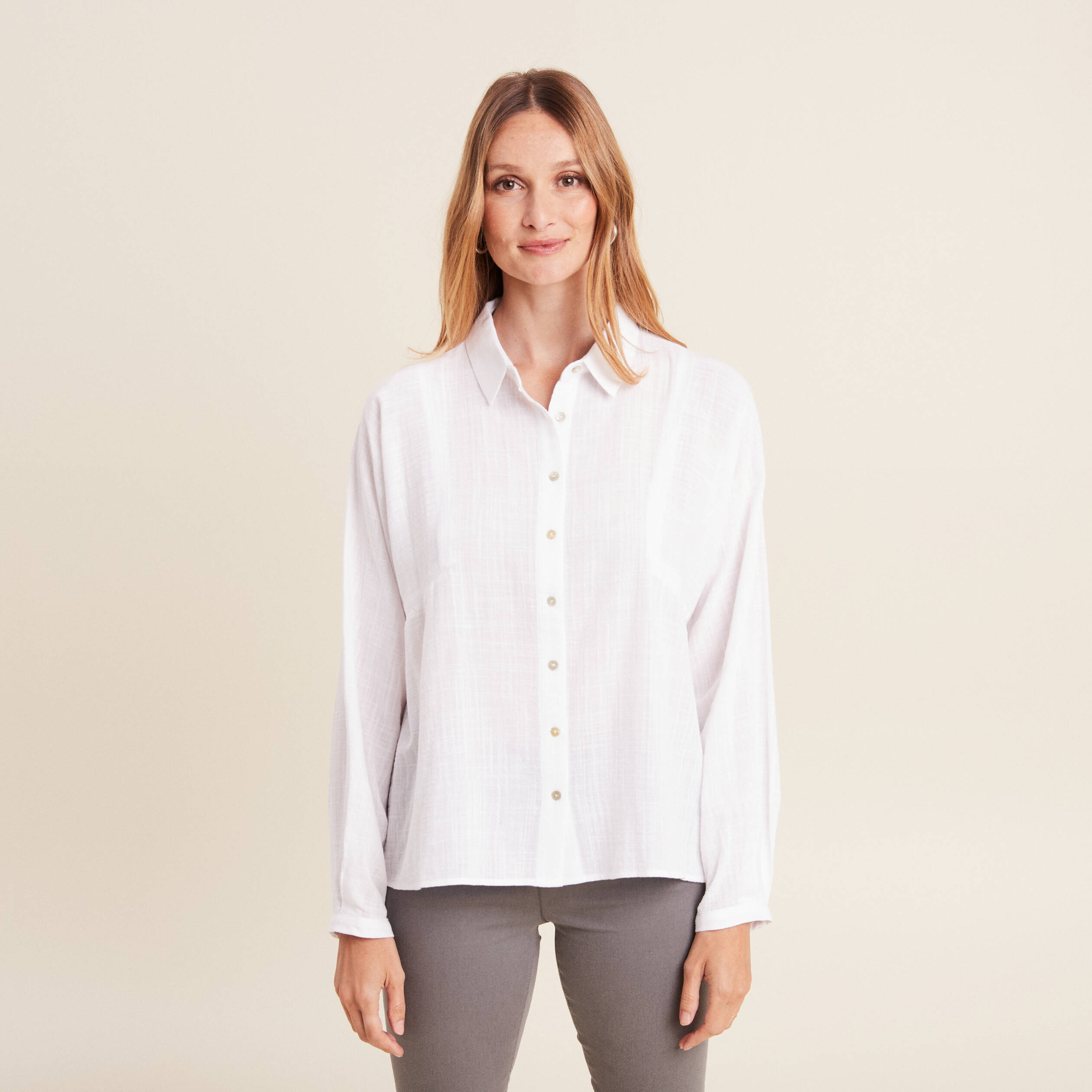 Blouse manches longues ecru femme