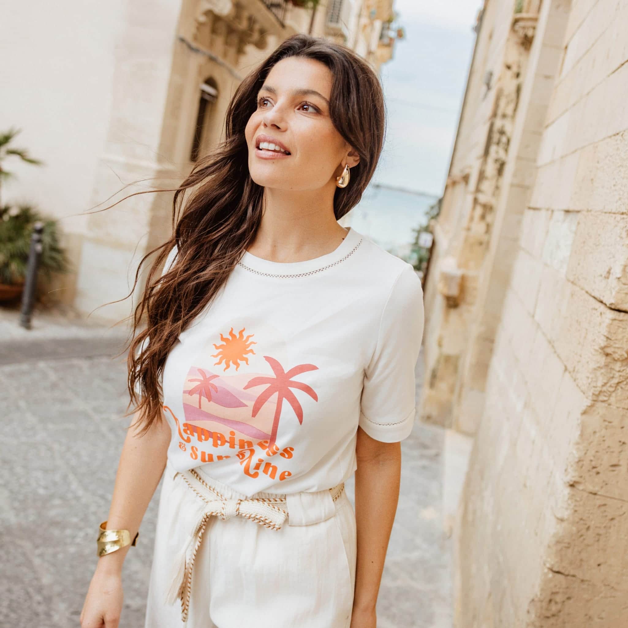 T-shirt manches courtes ecru femme