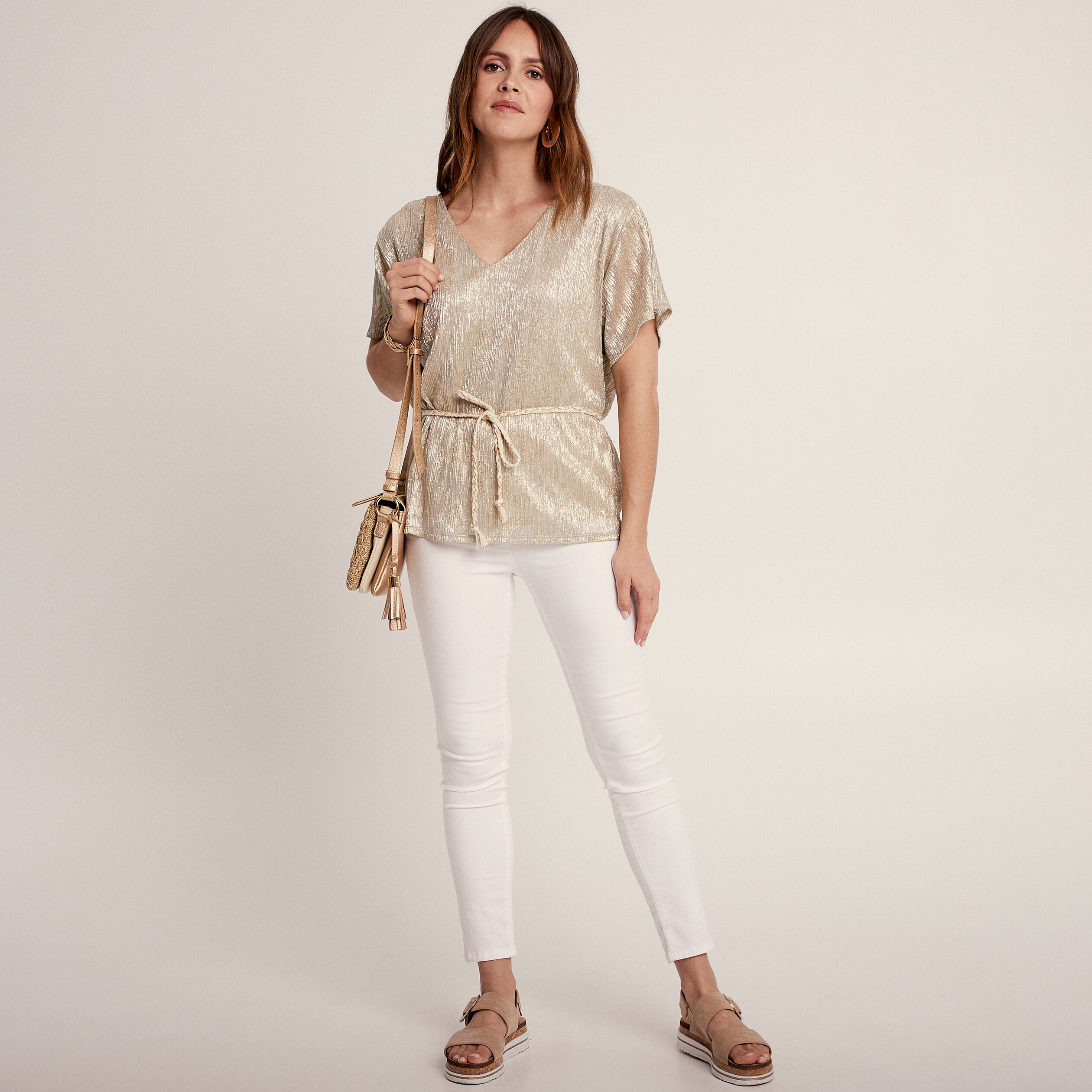 T-shirt manches courtes beige femme