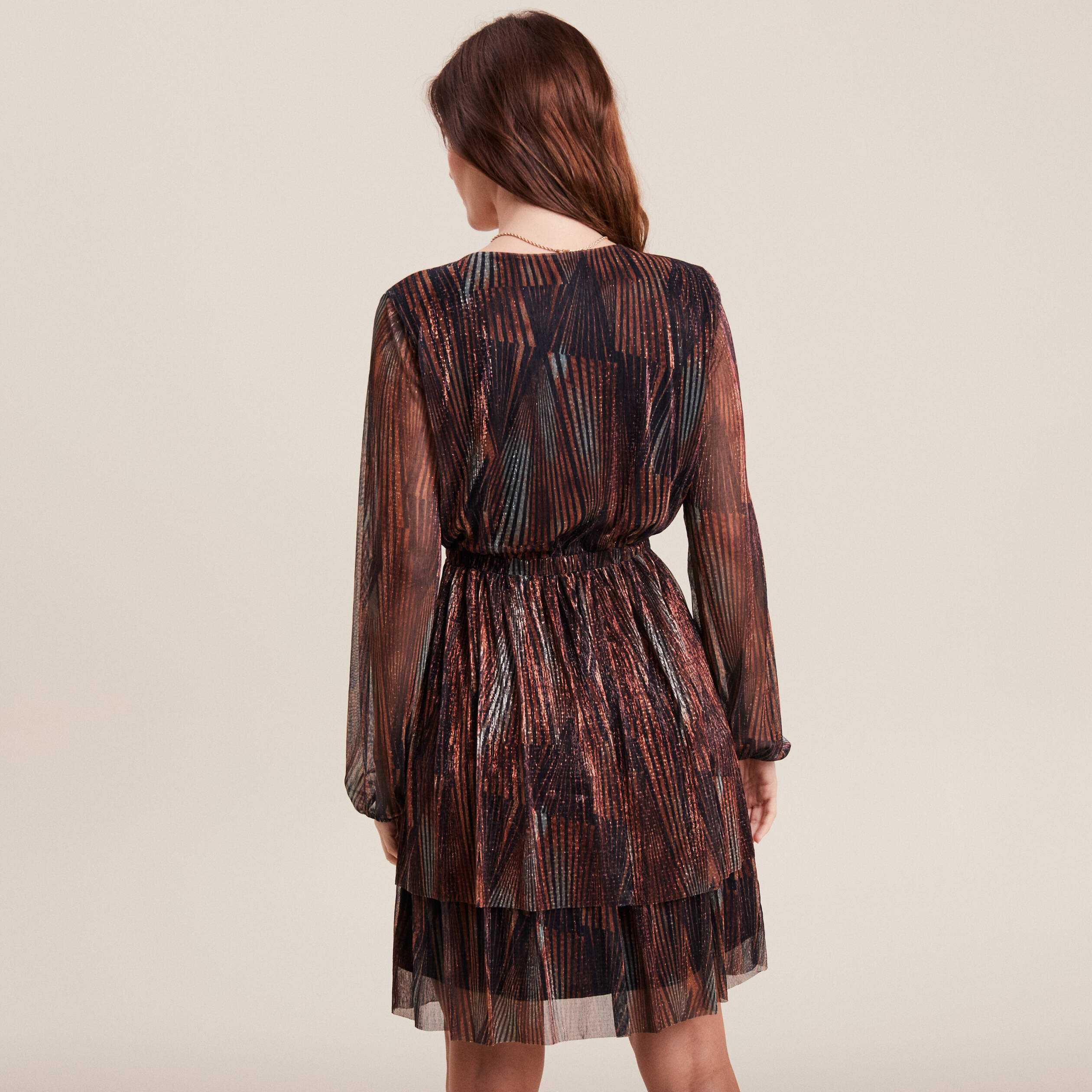 Robe droite fils métallisés couleur cuivre femme