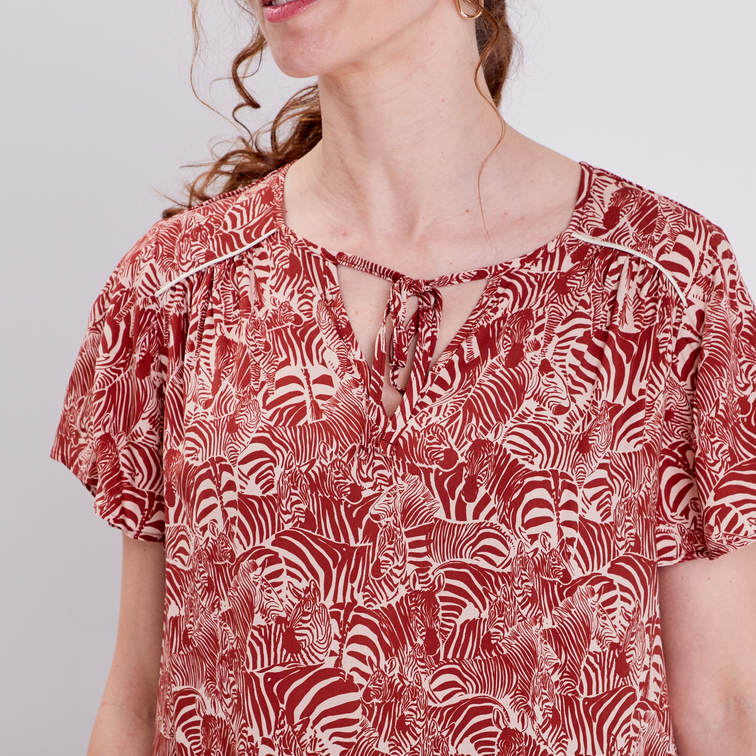 Blouse manches courtes rouge foncé femme