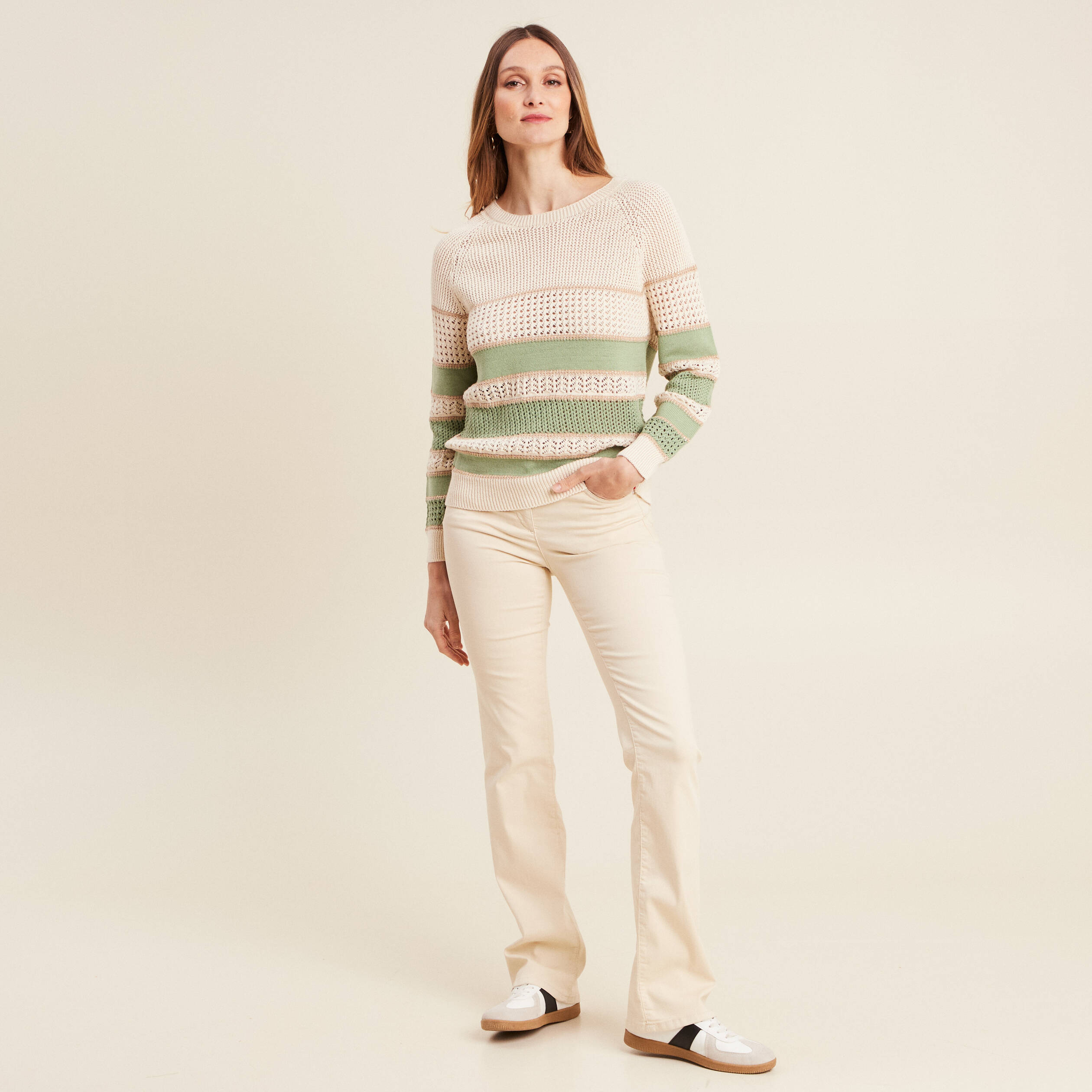 Pull manches longues vert femme