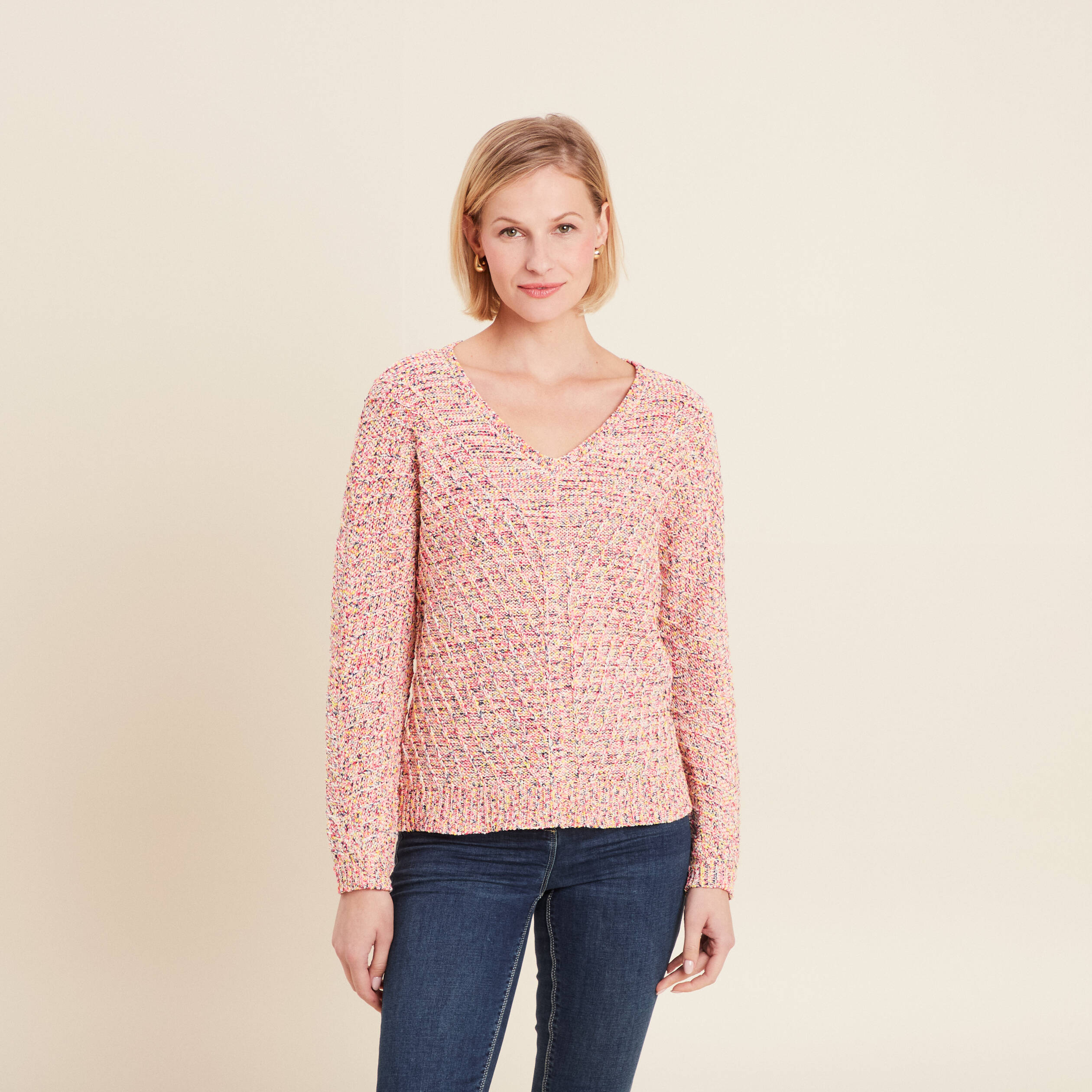 Pull manches longues rose fushia femme
