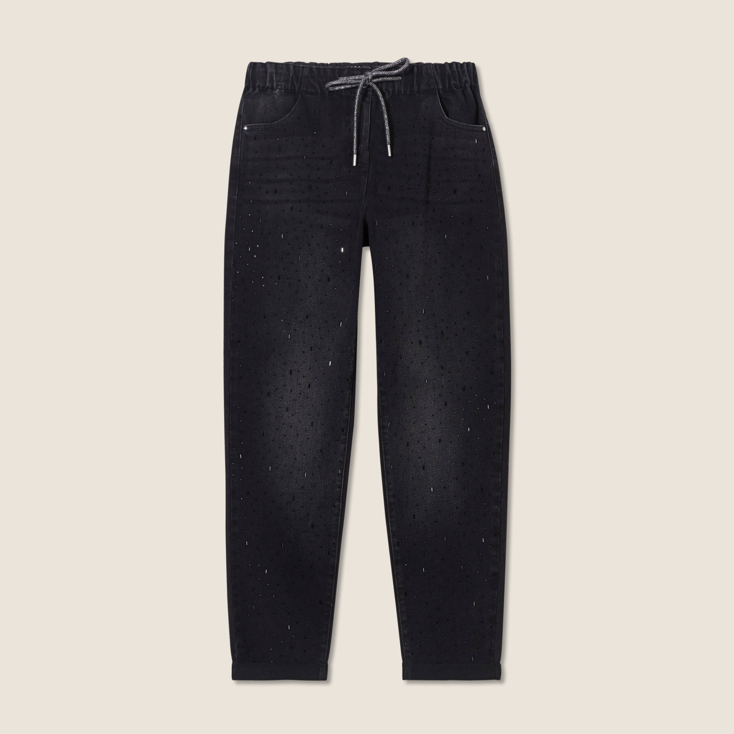 Jean jogging strass denim noir femme