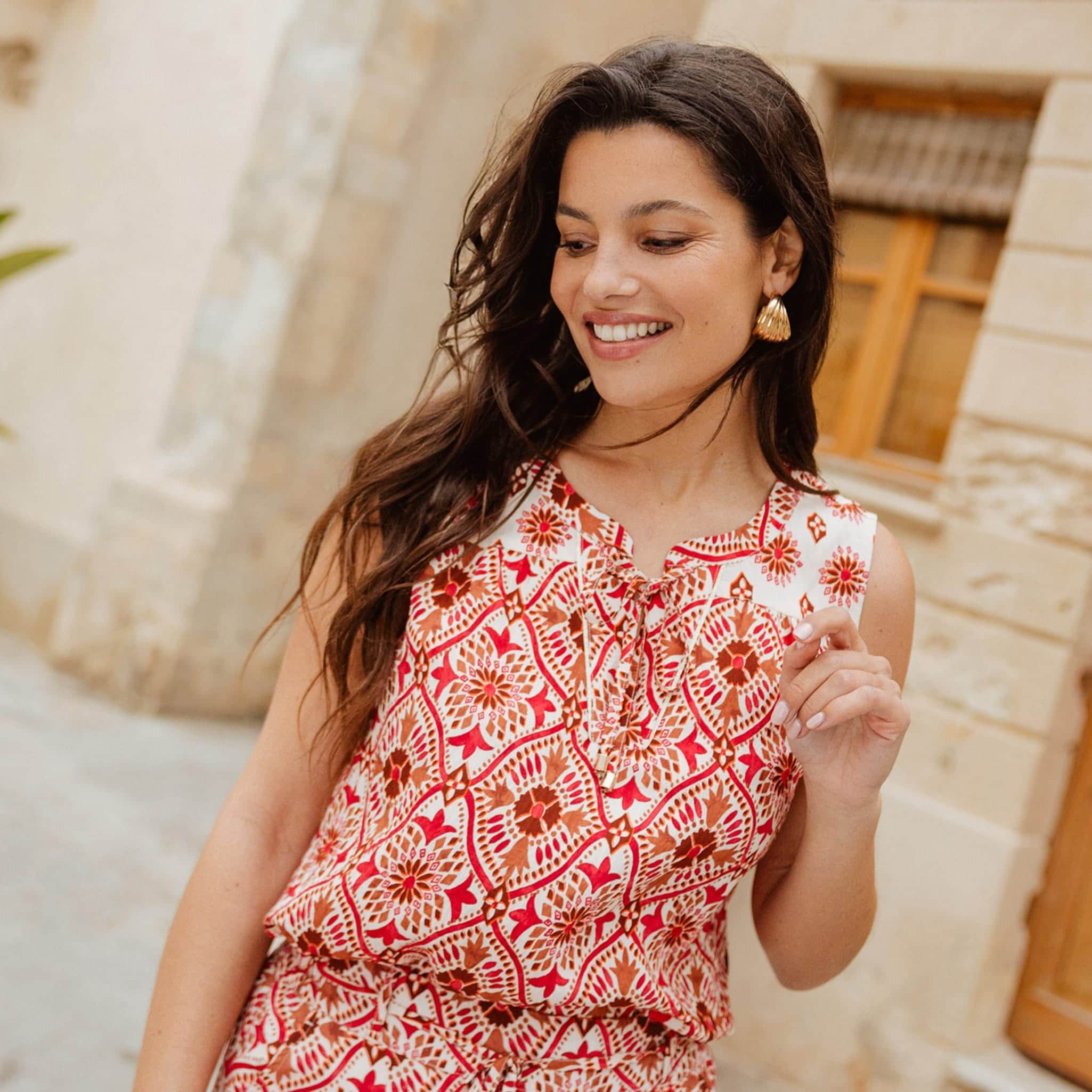 Blouse fluide sans manches rose femme