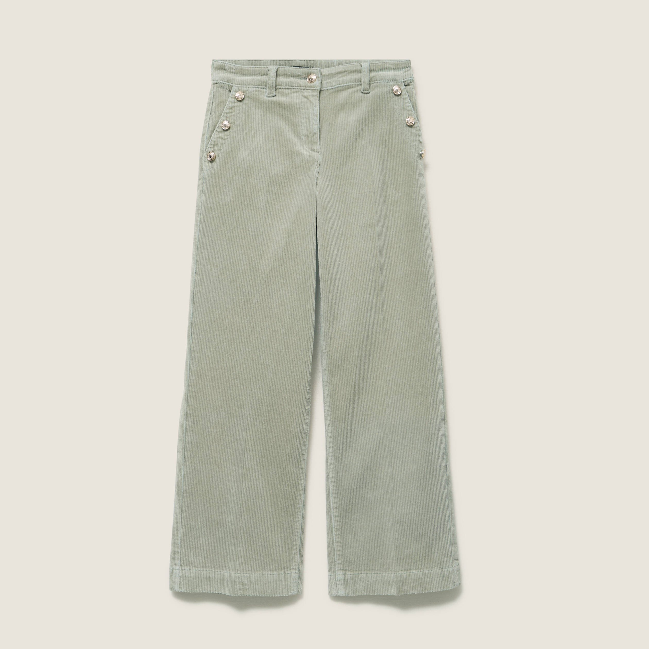 Pantalon large velours c&ocirc;tel&eacute; vert clair femme